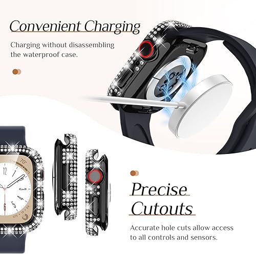 Miniatura 7 de Goton Funda impermeable brillante 2 en 1 para Apple Watch de 1.575 pulgadas, protector de pantalla SE (2 generación) Series 6 5 4, con diamantes de