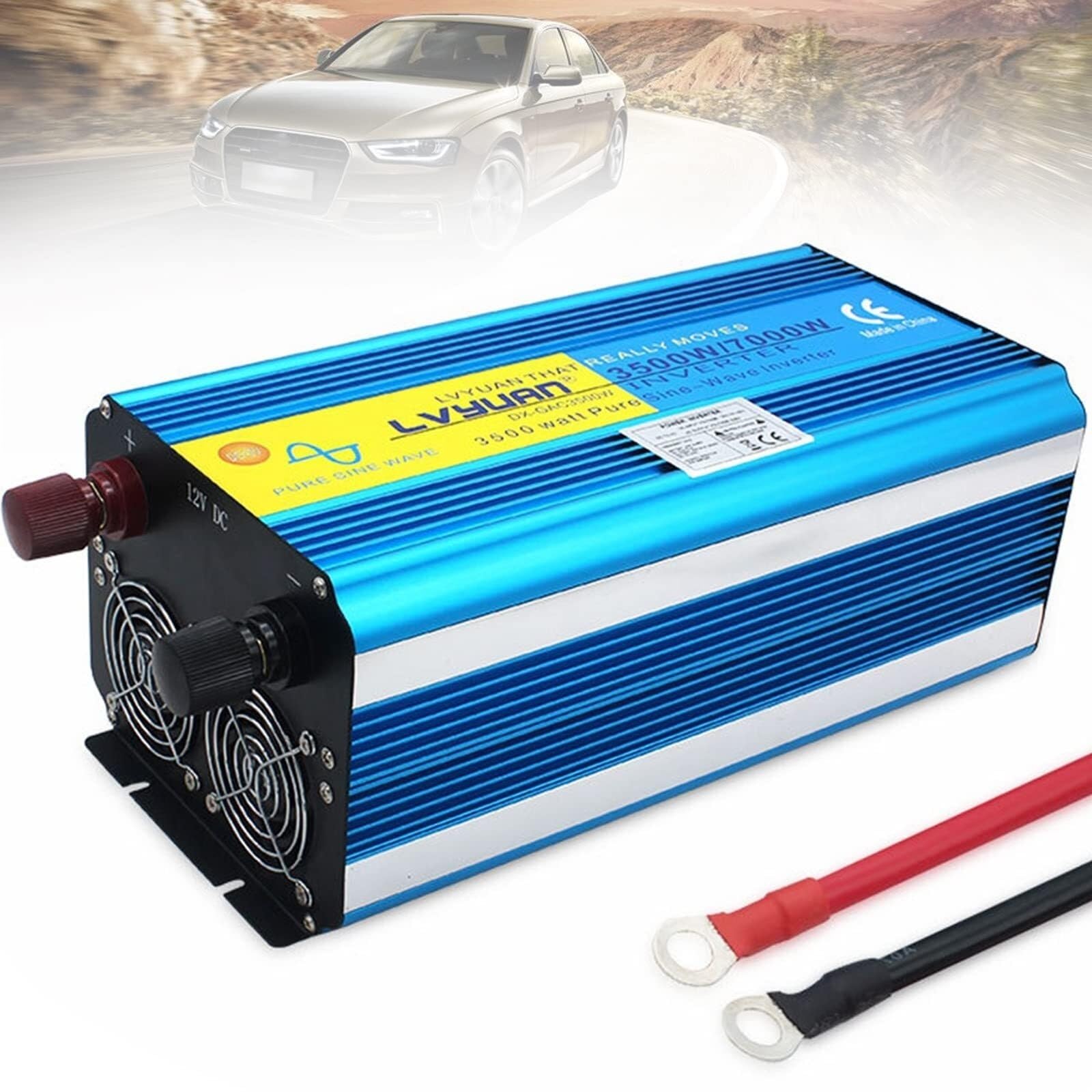 Power Inverter Pure Sine Wave 3000W/3500W/4000W DC 12V/24V to AC 110V/220V Converter-2AC Outlets Car Inverter with One USB Port Remote Control and Two Cooling Fans,3000W-12Vto110V(3500W,12Vto110V) 3500w 12Vto110V
