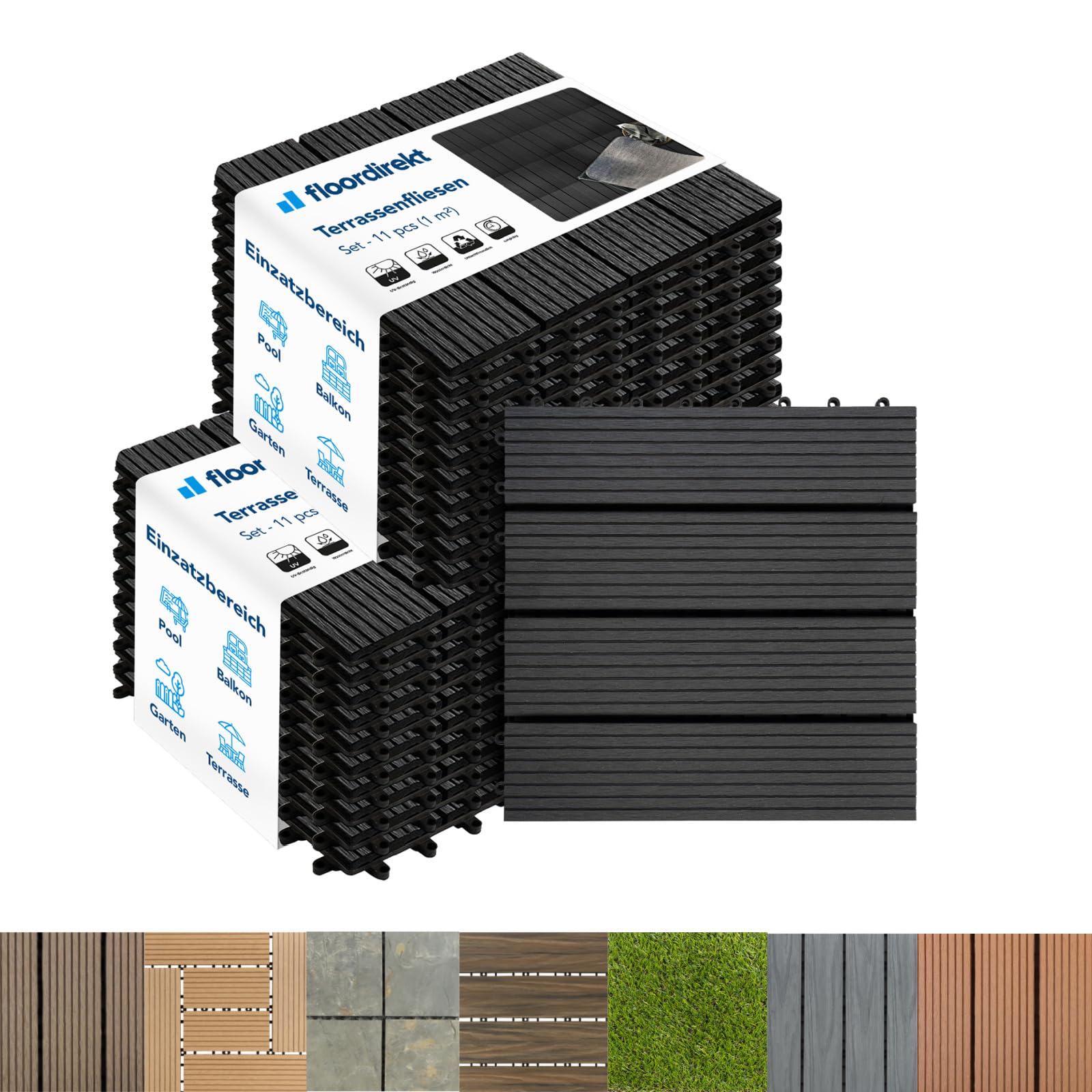 Floordirekt || Royal | Caillebotis Emboîtables | Qualité Supérieure Résistant aux intempéries | Idéales sol Extérieur, Terrasse, Balcon | 2m² | 30x30cm, Anthracite