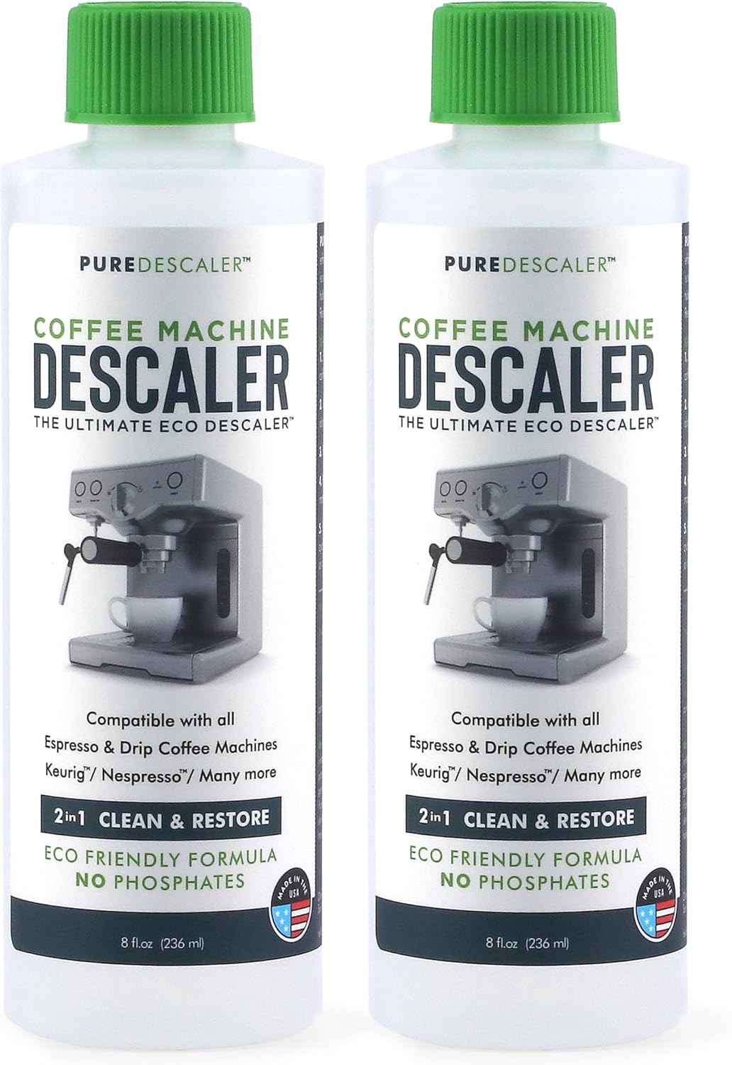 PUREDESCALER (2 Pack, 2 Uses Per Bottle) Universal Coffee