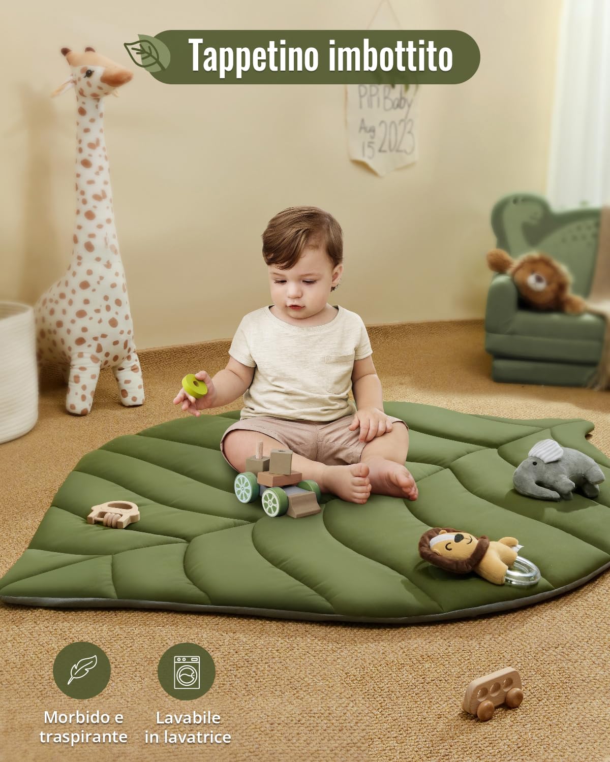 Blissful Diary Palestrina Neonato con Arco Rimovibile a Forma di Foglia con 6 Giochi - Sviluppo Sensoriale e Motorio, Regalo Per Neonati, Verde