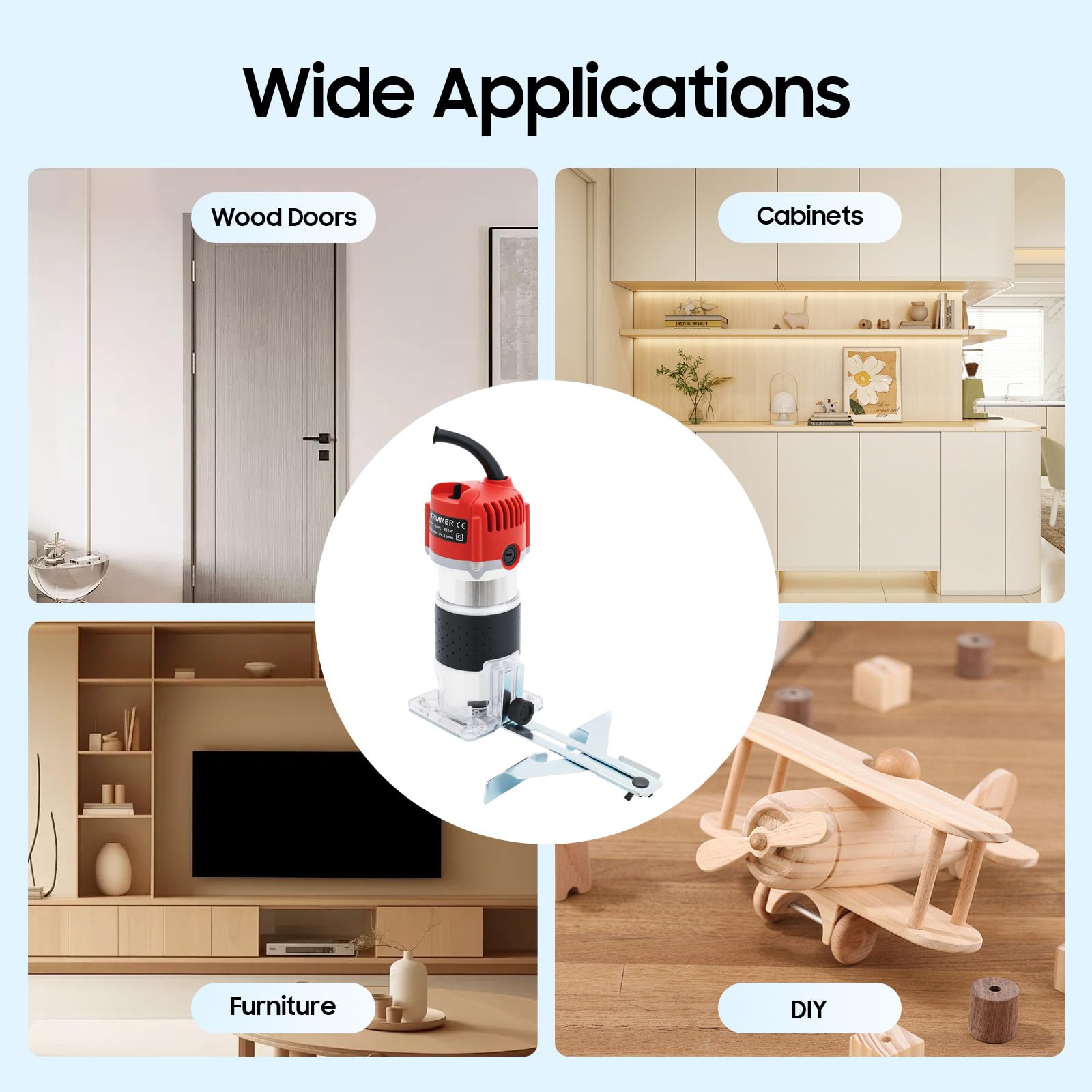 Fresatrice a mano per legno, fresatrice elettrica e fresatrice per bordi 30.000 giri/min, con base di precisione, fresatrice per legno versatile per lavori di costruzione di mobili e progetti fai da