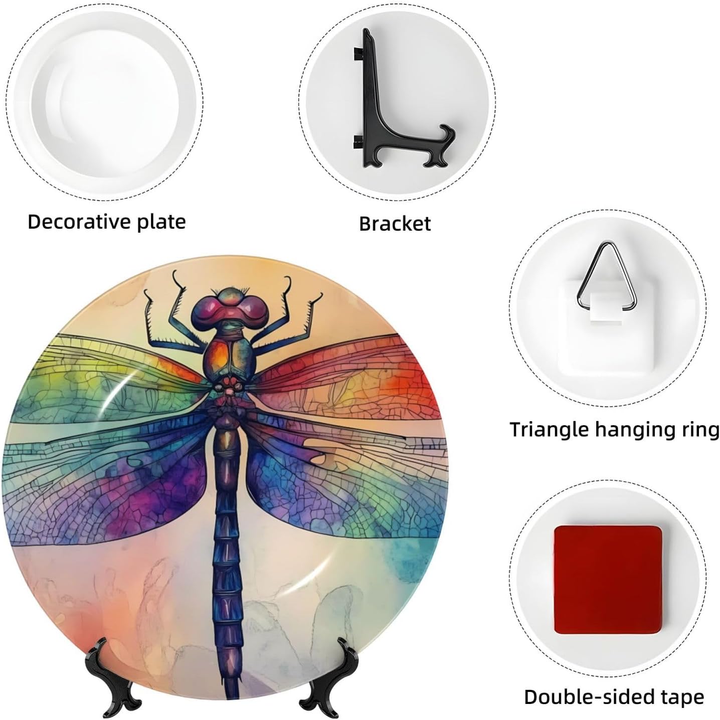 Modern Dragonfly Style Ceramic Plate Display Home Display With Stand Wall Hanging Plate For Home Decor 10 Inch