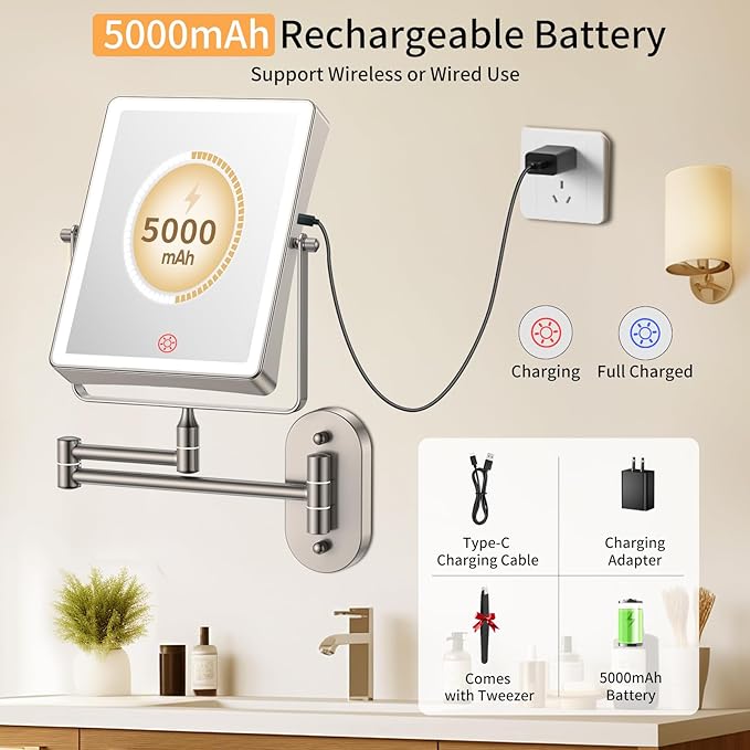 Espejo de Maquillaje con Luz FUNTOUCH 8.7" Doble Cara 1X/30X, Pared miniatura 3