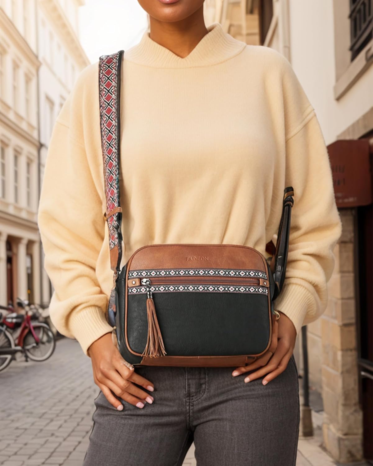 FADEON Crossbody Bags for Women Designer Vegan Leather Crossbody Purse Multi-pocket Medium Shoulder Bag with Card Slots - Image 3