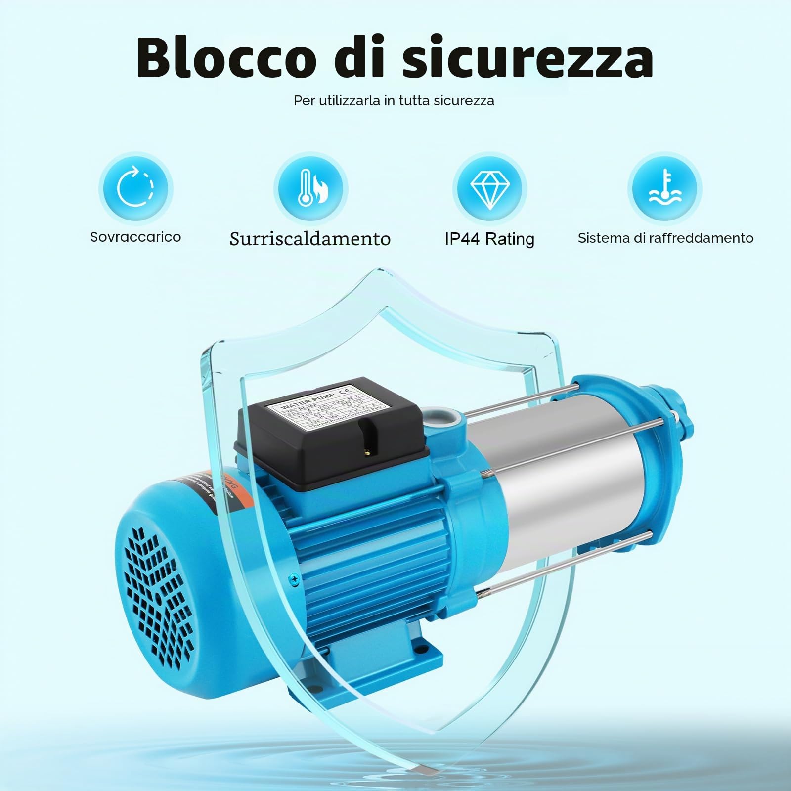 Pompa da giardino a 5 livelli pompa centrifuga autoadescante 1300 W per impianti idrici domestici, in acciaio inox, 2400 l/h 9,8 bar
