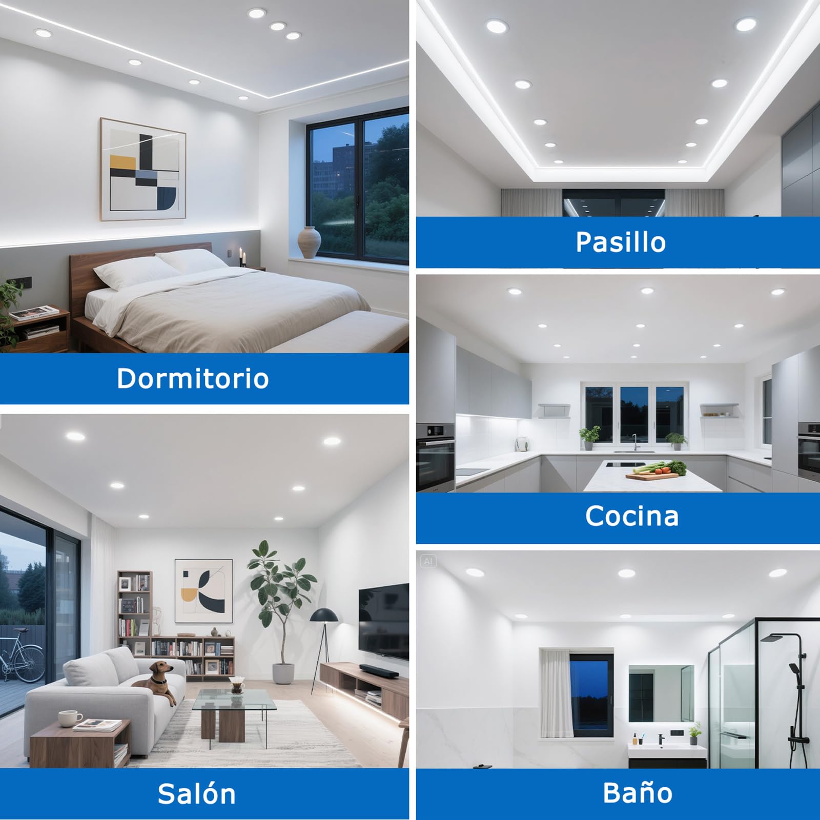 ZIZZLER Downlight Led Techo Empotrable, 6000K Blanco Frio Redondo 5W IP44, Corte 68-80mm, Foco Empotrable Led Interior Techo, Luces Ojos De Buey LED, Para Baño, Cocina, 220V-240V, Pack 40