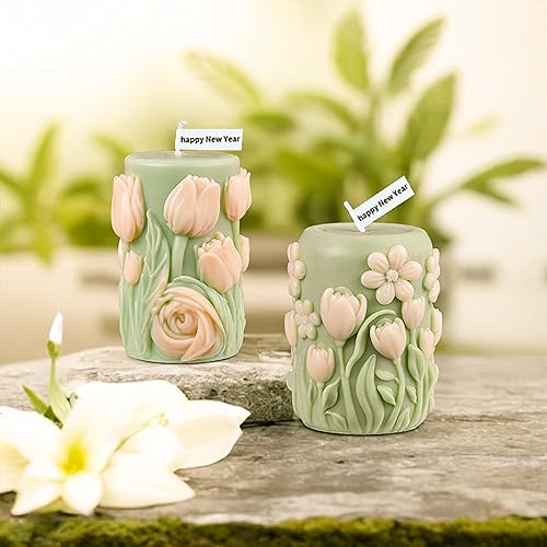 Miniatura 7 de Moldes de flores de resina cilíndrica de flores, moldes de silicona de fundición de resina para decoración del hogar y fabricación de velas, molde