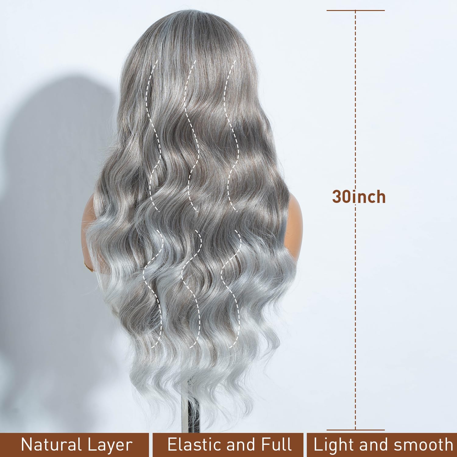 Joedir 13X4 Lace Front Wig Free Parting Lace Frontal Wigs With Baby Hair Pre Plucked Synthetic Wig Natural Looking Body Wave Wigs for Women 30 Inch Glueless Lace Front Wigs Grey - Image 4