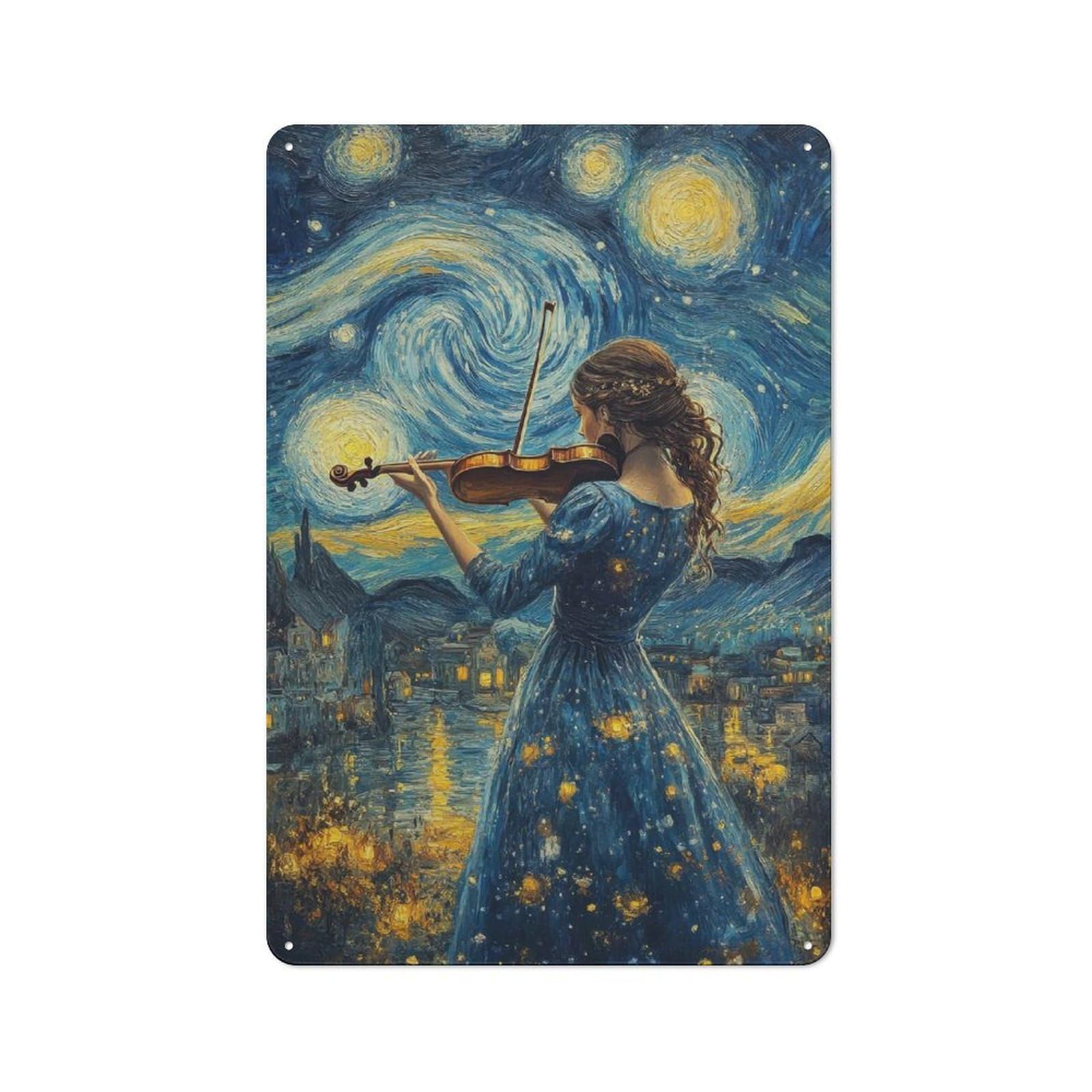Industrial Starry Night Violinist Industrial Metal Sign 30x20cm, Industrial Wall Decor for Workspace, Cafe, Hallway Or Garage