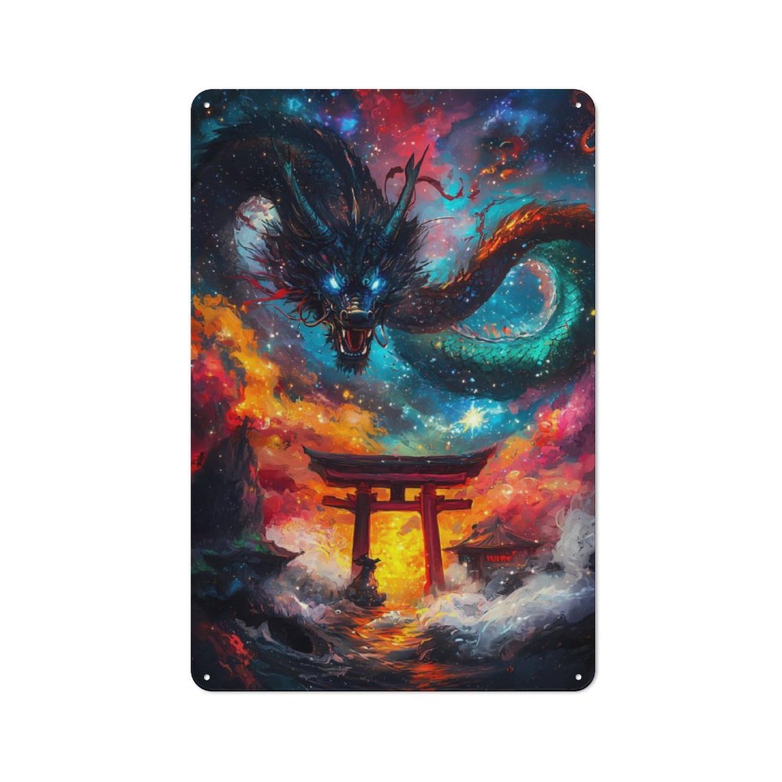 Dragon Galaxy Gate Character Metal Wall Decor 30x20cm, Vintage Metal Sign for Home, Shop, Pub Or Studio Wall