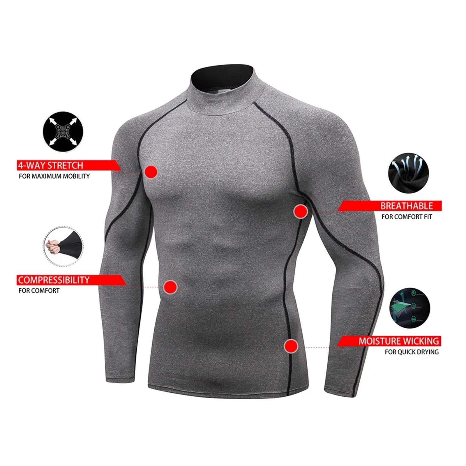 Camisa De Compresión Cuello Alto For Hombre, Camisetas Interiores Entrenamiento Manga Larga For, Mallas For Baloncesto, Correr, Capa Base Atléticas