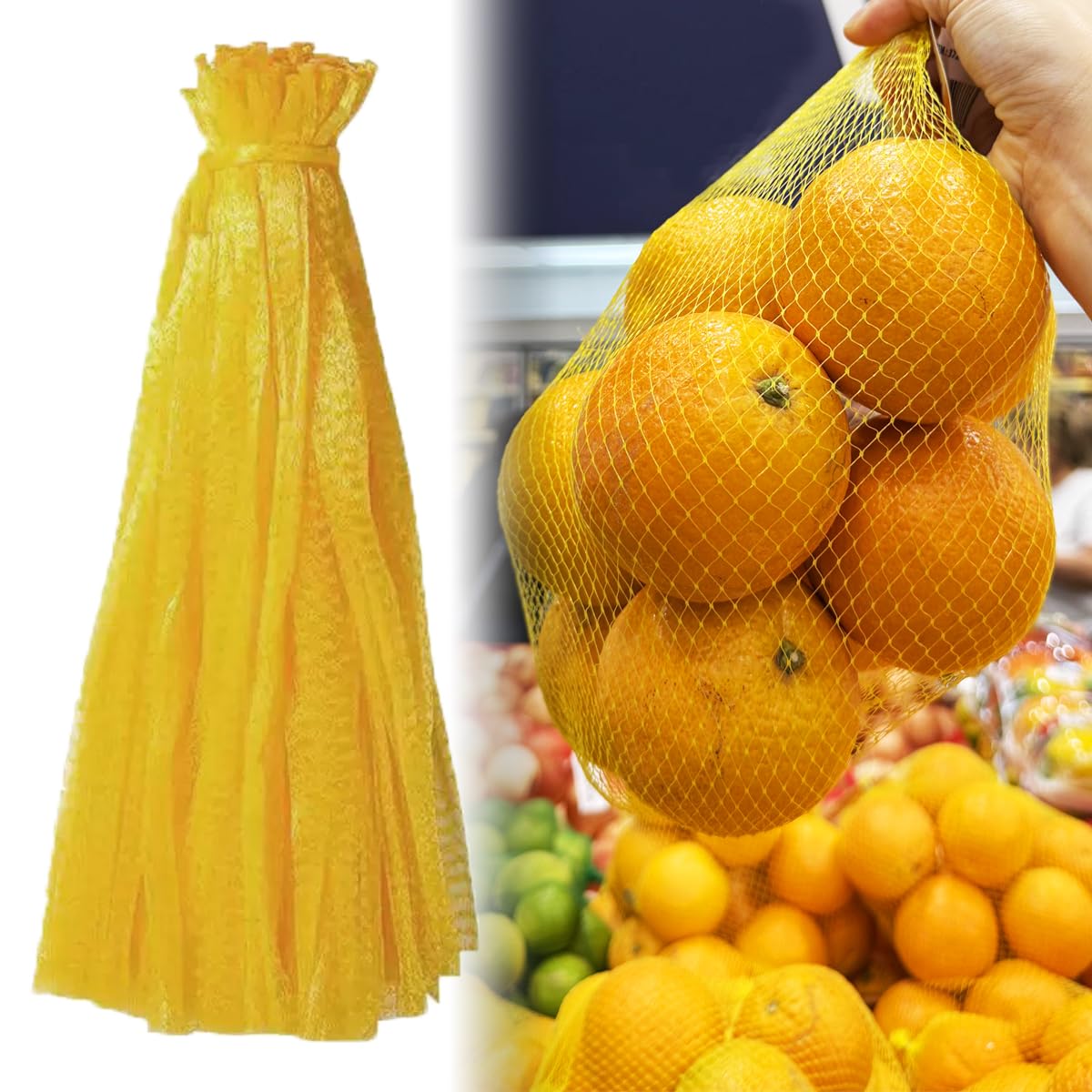 Sac en maille réutilisables 50,8 cm jaune pour légumes et fruits x1000