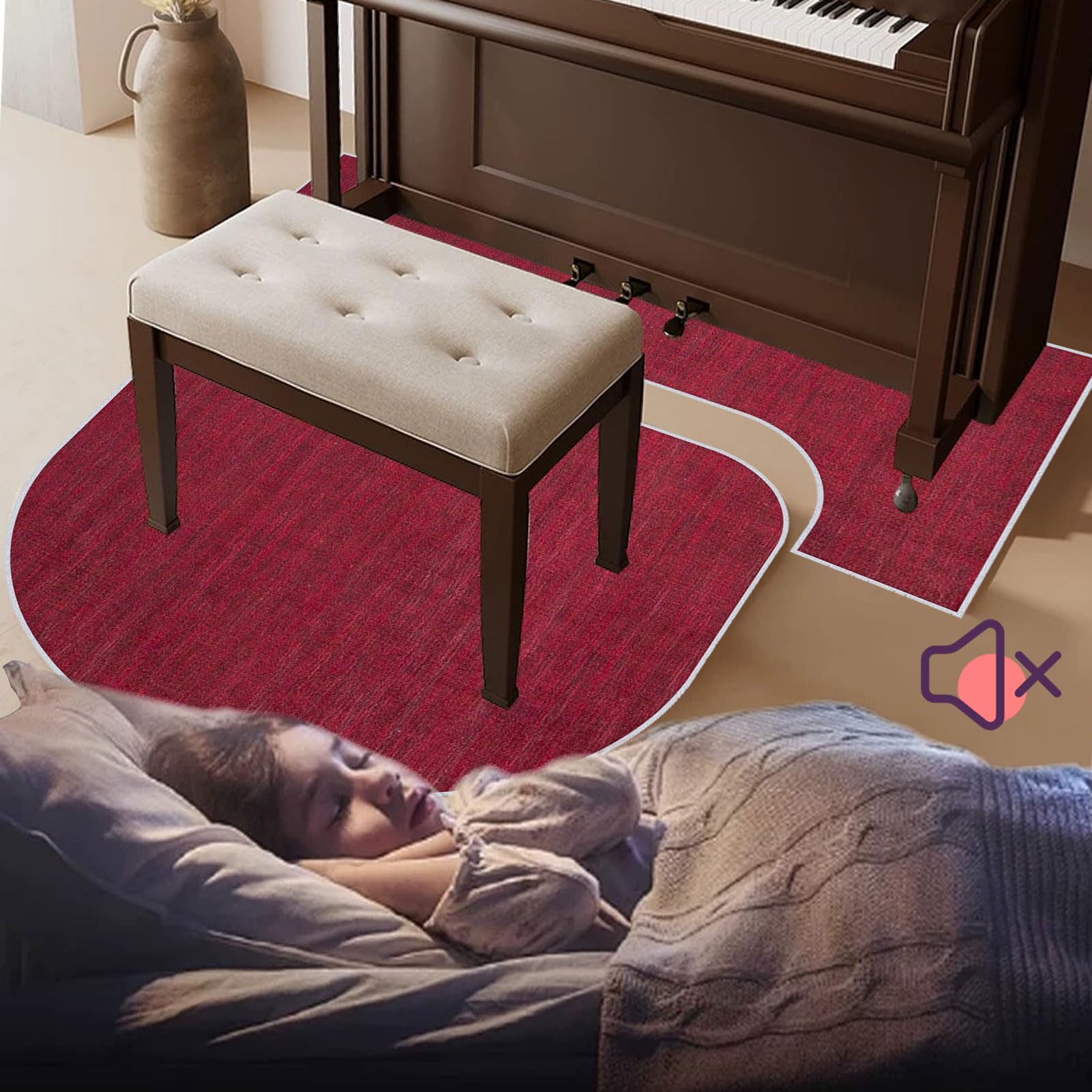 Tapis insonorisant pour piano, absorption acoustique, tapis insonorisant pour piano, absorption des chocs, tapis insonorisant, comprend un coussin de piano droit et un coussin de tabouret Tapis de p