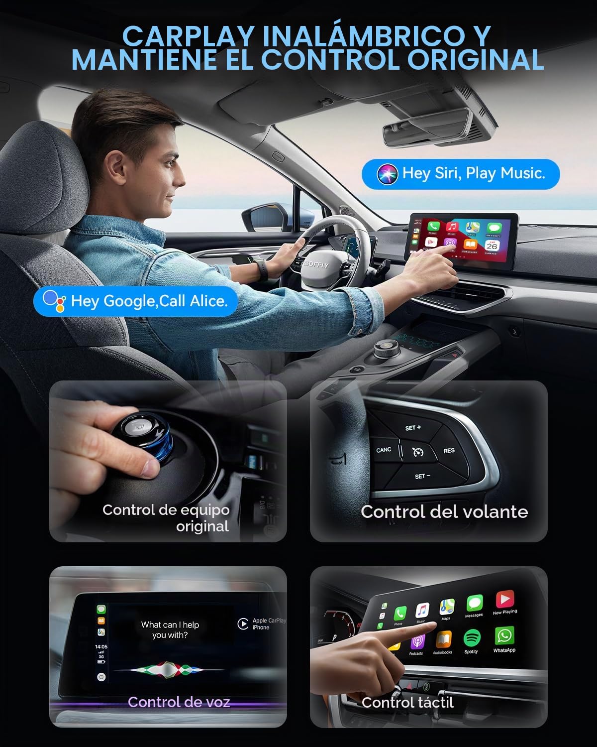 Adaptador CarPlay Inalámbrico 2025, Dongle USB Plug & Play para iPhone iOS 10+, Compatible con Coches con CarPlay (CP1-G)