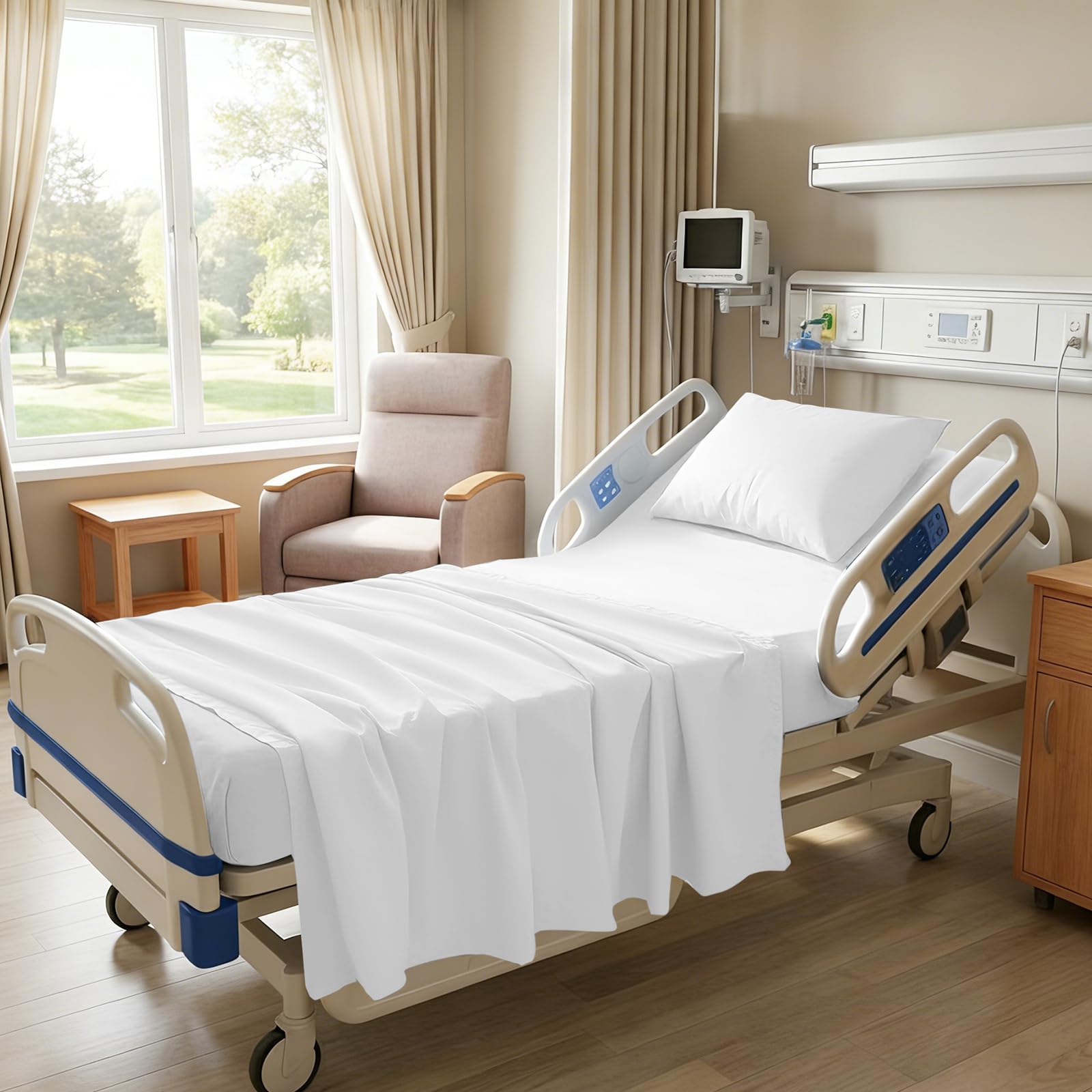 P Pothuiny Hospital Bed Sheet Set - White Microfiber -3