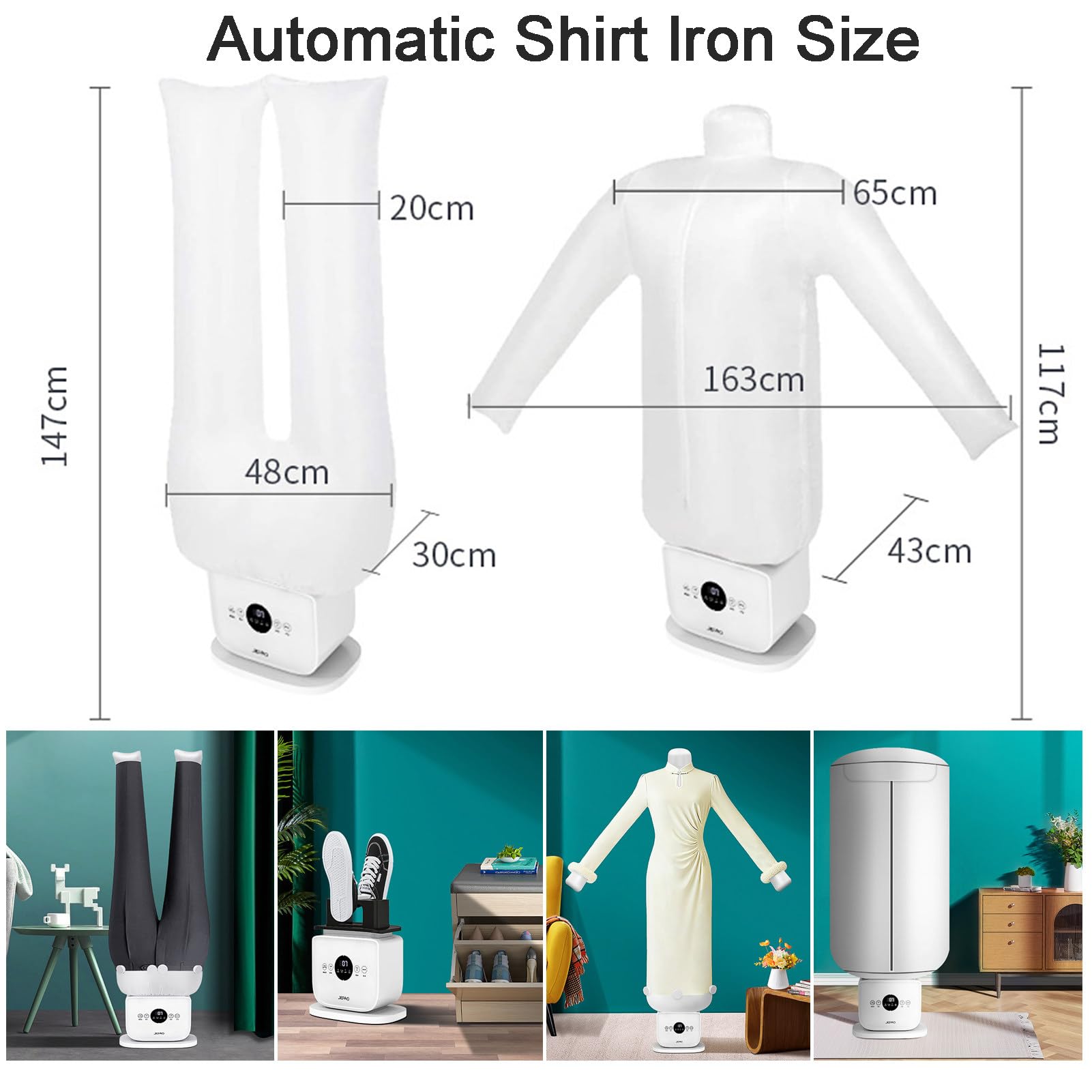 Automatische Bügelmaschine, Kleidungsdampfer & Freisprech-Heißlufttrockner - Smart Timer & Auto Shut-Off für Hemden, Hosen & Schuhe - Ideal für Zuhause & Wohnheim