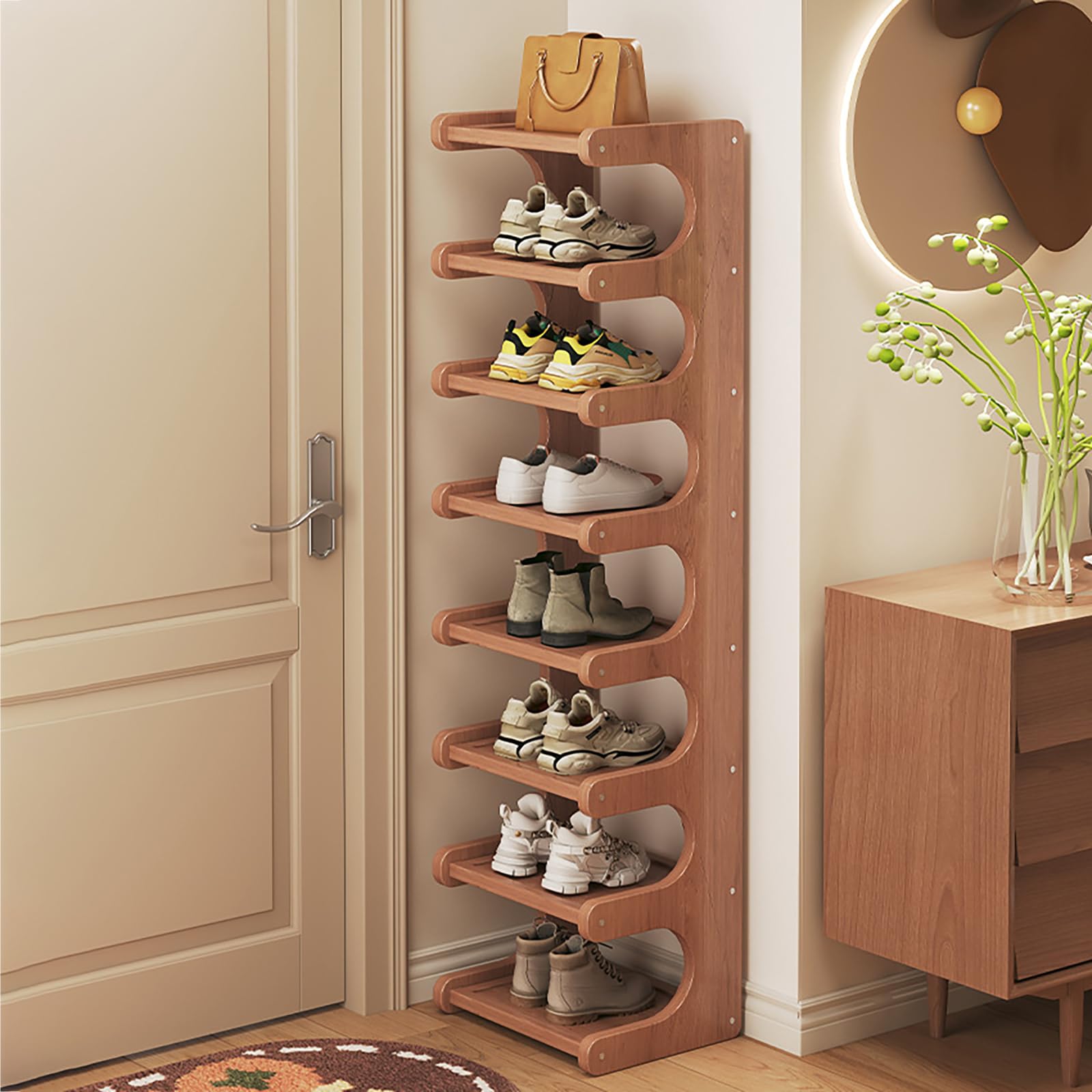 Bambus Schuhregal Hoch Schmal Mehrstufig Klappbar Schuhregal Organizer Frei Stehend Platzsparend Für Flur Schrank Schlafzimmer Ecke Eingang Kleiner Raum,4 Layers