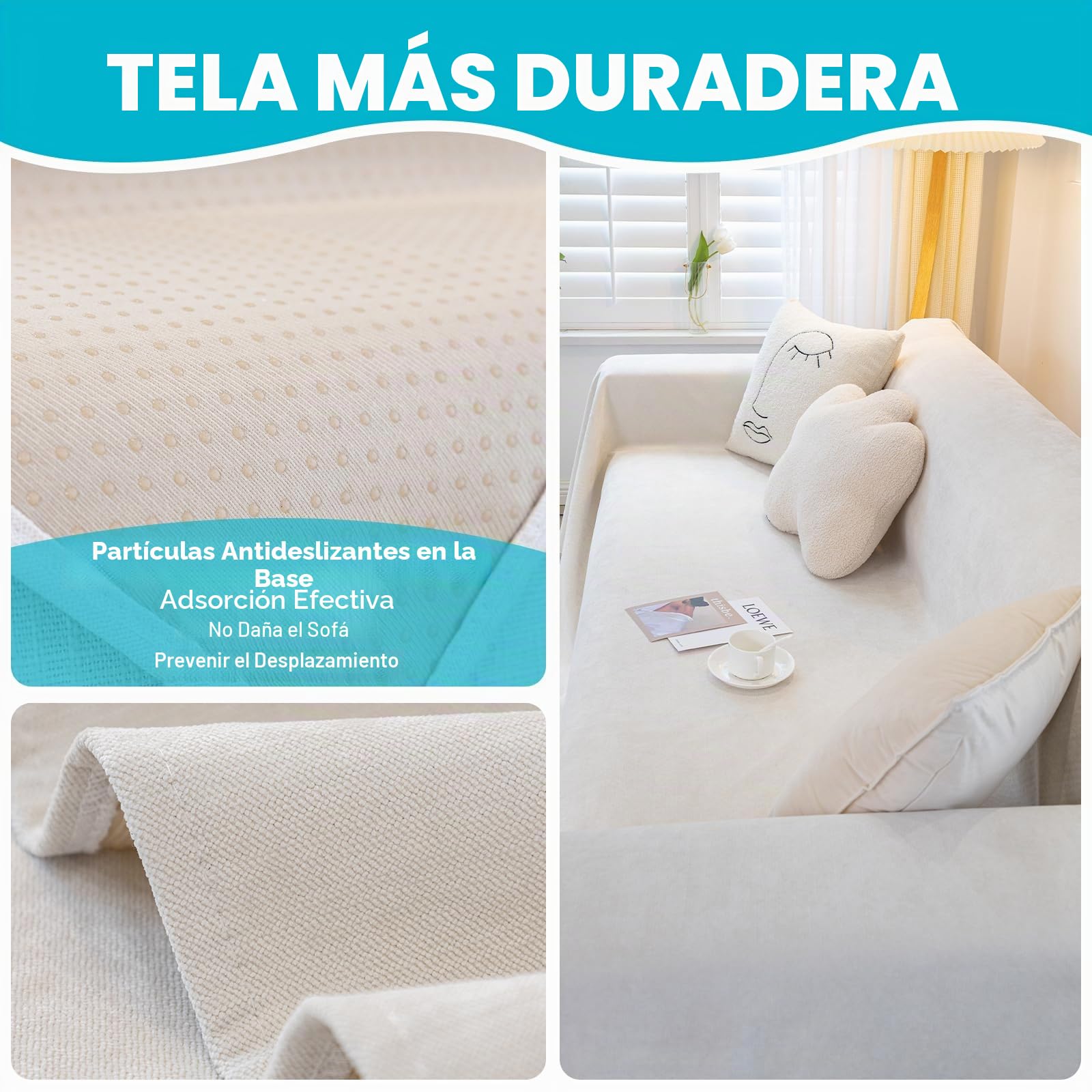 SHANNA Juego De Fundas De Sofá Y Manta Chenilla: Texturizado, Suave, Antideslizante, Impermeable, Protector para Sofás De 1-2 Plazas (Marfil, 180×260cm)