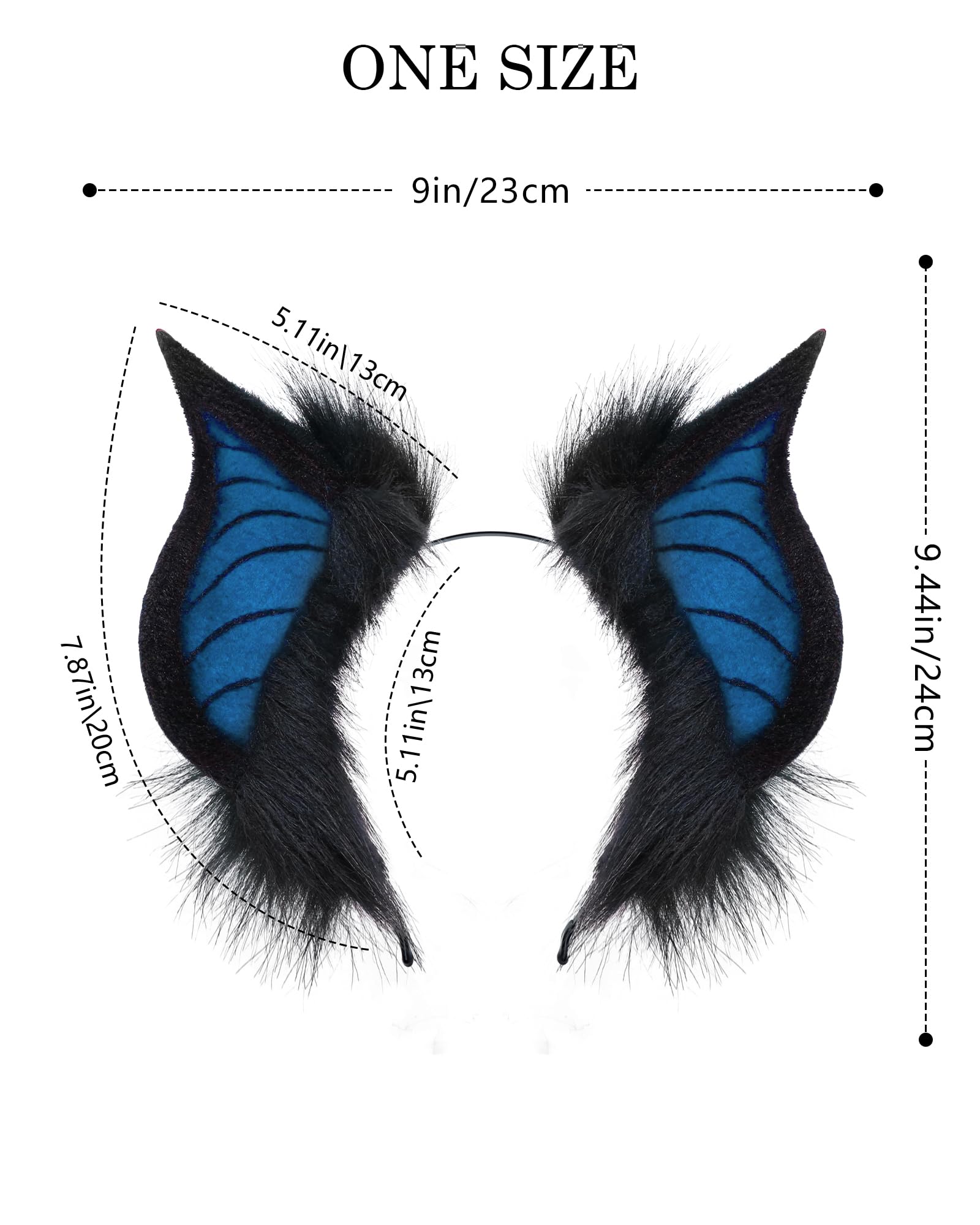 BNLIDES Handmade Bat Beast Ears Headband Adult Cosplay Costume Accessories for Halloween, Anime Con, Stage Performance: Black Blue