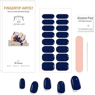 Ceboic Tiras de Uñas de Gel, 16PCS Pegatinas de Gel para Uñas Semicurado, Envolturas de Esmalte de Gel para Uñas Color Sólido Full Cover Nail Wraps para Mujeres y Niñas (Brillantes Azul Oscuro)