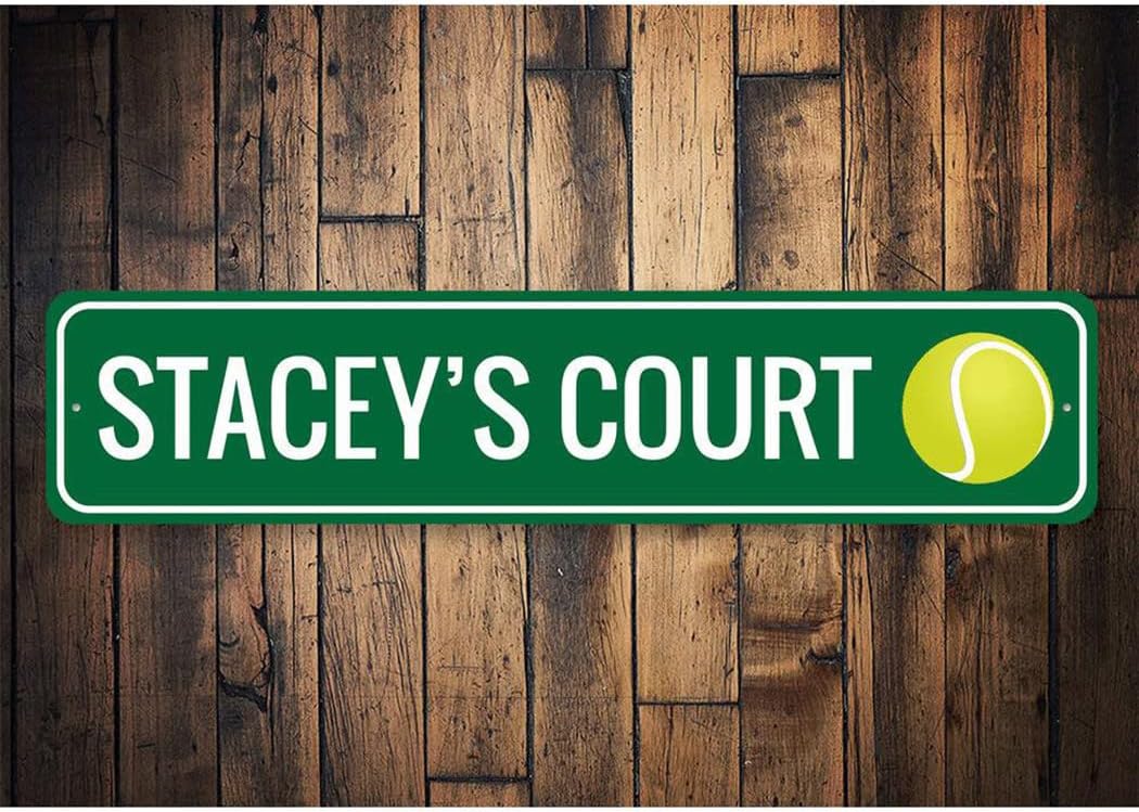 Tennis Court Sign, Tennis Player Kid Room Sign, Custom Tennis Ball Sports Child Playroom Aluminum Decor - 3" x 13" image 2