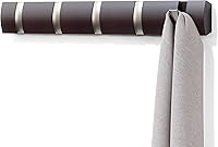 Umbra Flip 5-Hook Wall-Mounted Coat Rack - Space-Saving Retractable Hooks for Entryway, Bedroom, Bathroom - Modern Espresso/Nickel