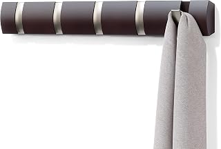 Umbra Flip 5-Hook Wall-Mounted Coat Rack - Space-Saving Retractable Hooks for Entryway, Bedroom, Bathroom - Modern Espresso/Nickel