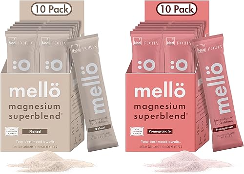 mellö Magnesium Superblend Bundle - Granada y sin sabor - Glicinato de magnesio con L-teanina, GABA y minerales traza - Apoya el sueño, la