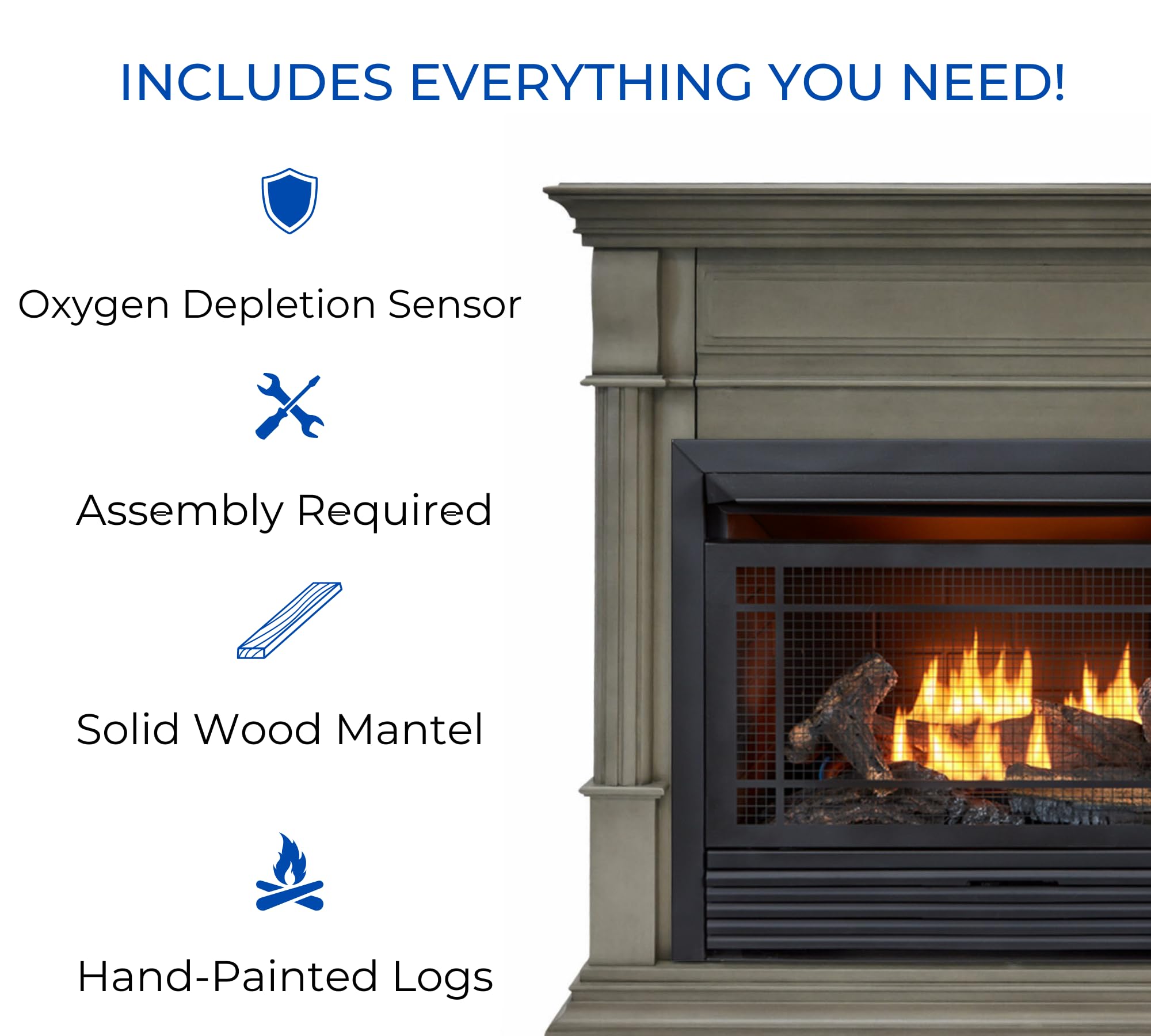 Amazon.com: Duluth Forge Dual Fuel Ventless Gas Fireplace System with Mantle,  Remote Control, 6 Fire Logs, Use with Natural Gas or Liquid Propane, 32000  BTU, Heats up to 1500 Sq. Ft., Slate