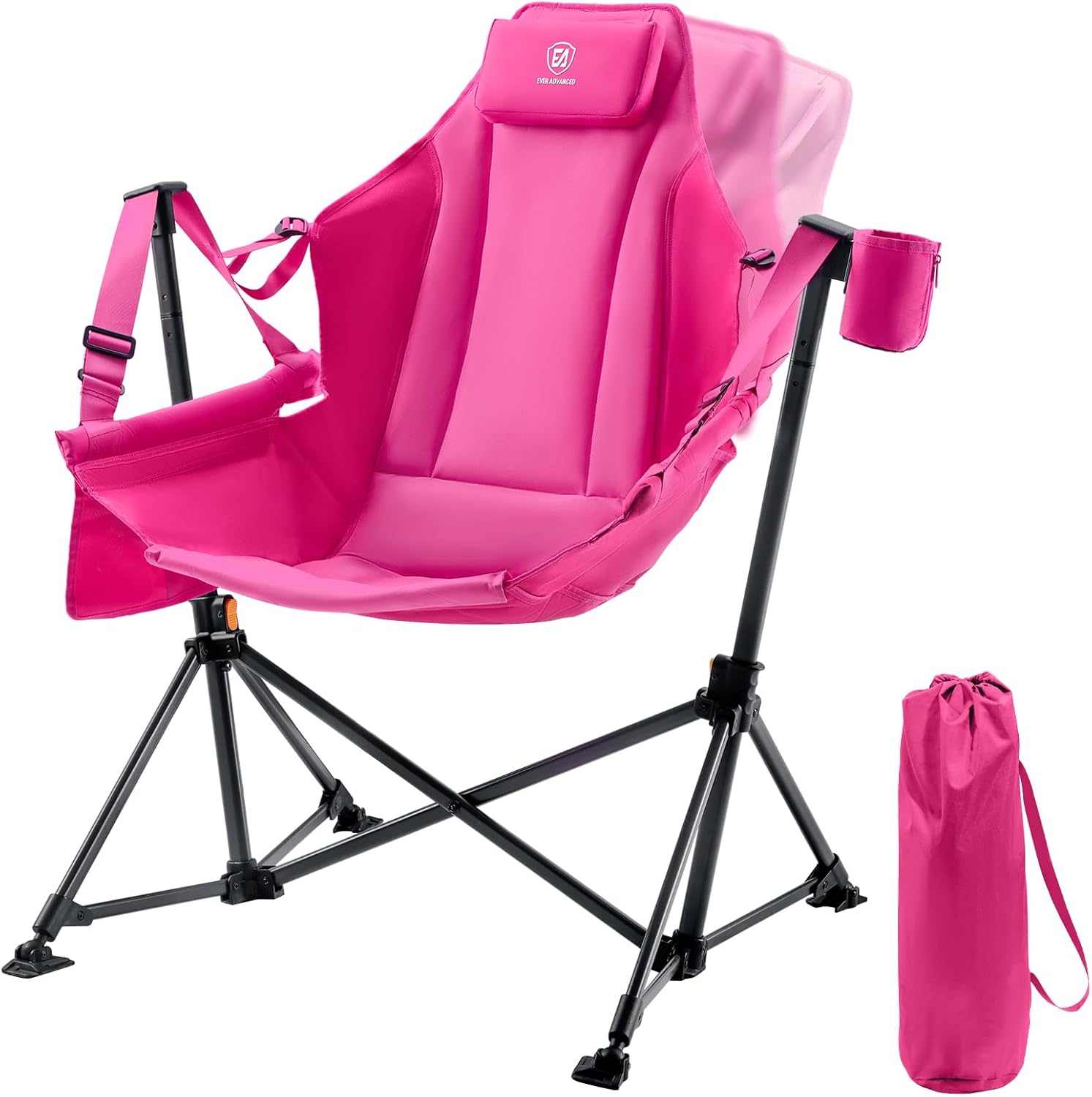 EVER ADVANCED Padded Oversized Hammock Camping Chair, Compact Heavy Duty Swing Chair with Multi-Storage Pockets, Portable Folding Rocking Camping Chair, Support Up to 400lbs, Pink