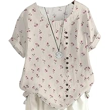 Womens Boho Tops Casual Roll Up Short Sleeve Crewneck Loose Fit T-Shirt Trendy Cute Floral Print Blouse 2025 Summer