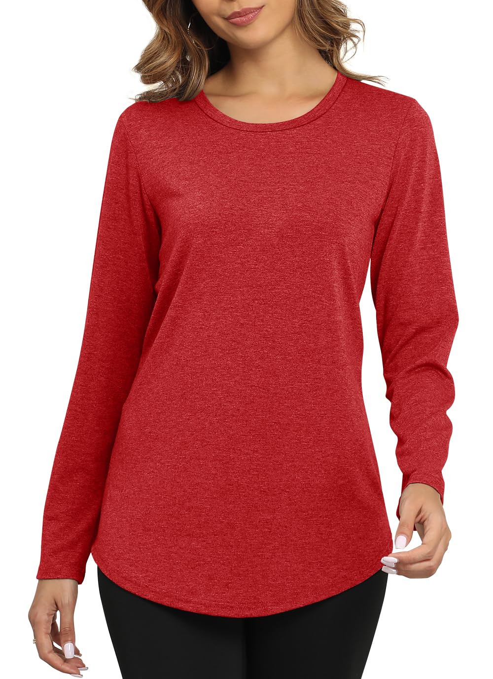 Smile Fish Womens Crewneck Long Sleeve Shirts Loose Fit Dressy Casual Fall Long Tee Tunic Tops