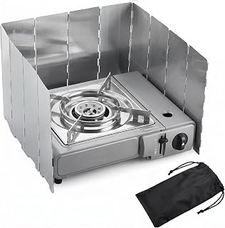 Parabrisas de camping para hornillo portátil, cortavientos plegable de 12 placas de acero inoxidable con bolsa de transporte ligera, accesorio para cocina al aire libre, picnic, trekking y camper van