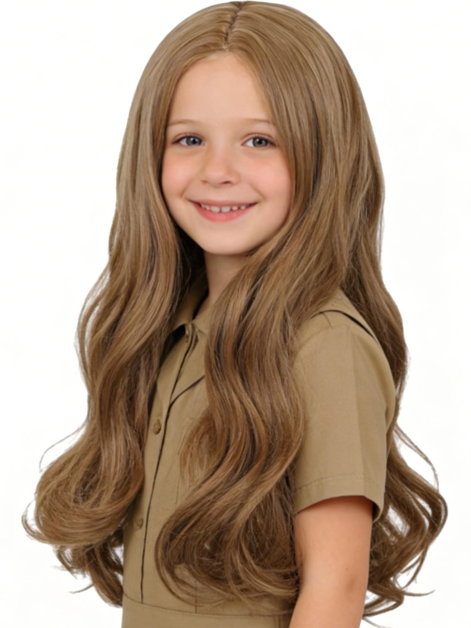 Half and Half M3gan Costume Wig Brown Curly Middle Part Doll-Killer Cosplay Wigs 19.7'' Long Dark Brown Wave Wig for Halloween Party Daily