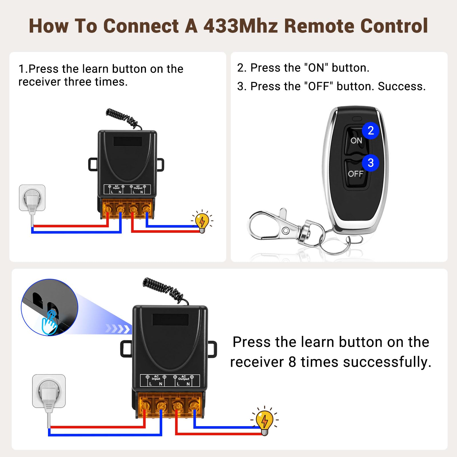 Interruttore telecomando radio AC 220 V 230 V 30 A relè ricevitore con 2 trasmettitori, controllo radio RF per luce, pompa dell'acqua, elettrodomestici, irrigazione agricola e dispositivi elettrici