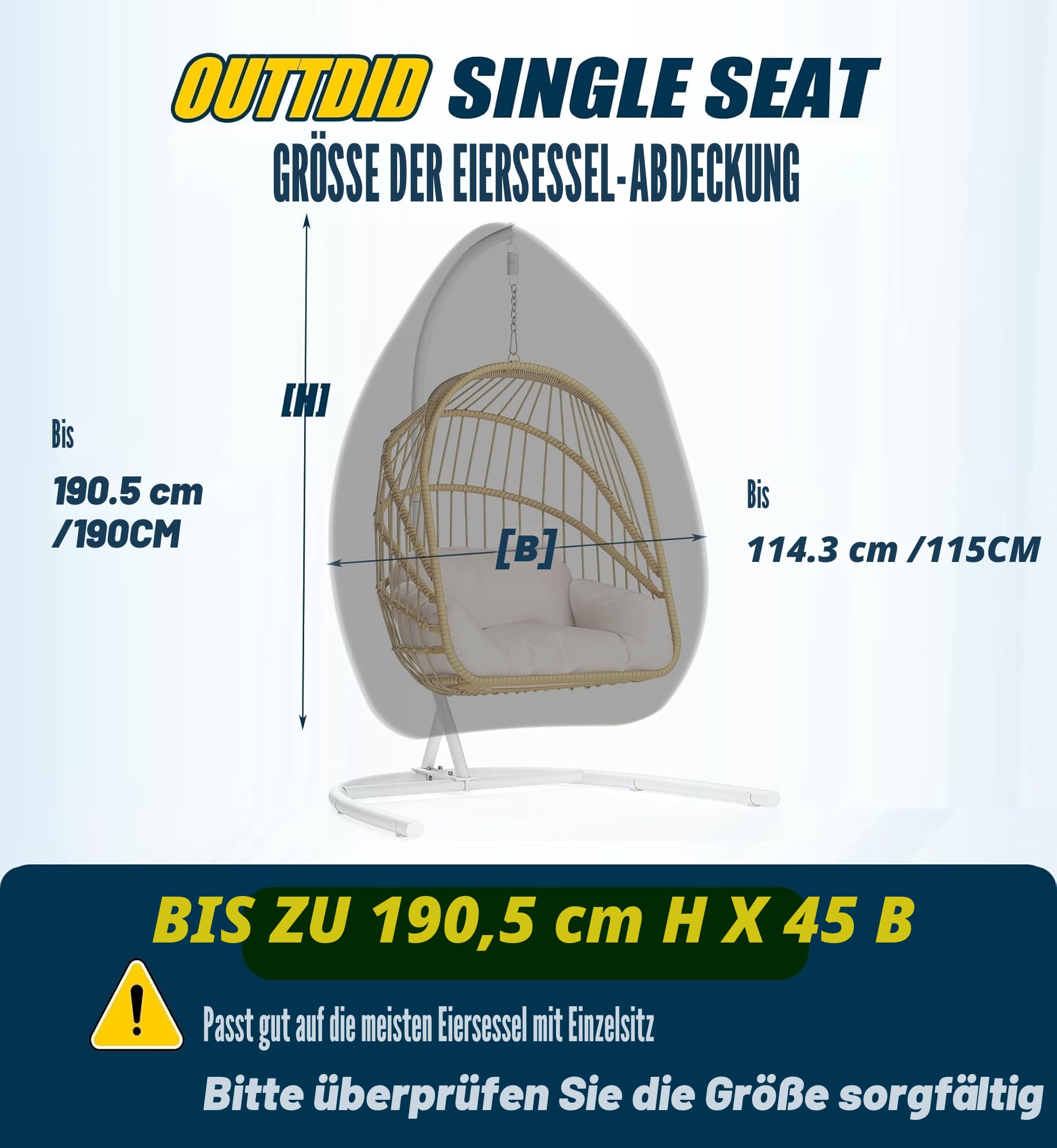 Hängesessel Abdeckung Wasserdicht Schwerlast 600D Oxford Gewebe Hängestuhl Schutzhülle Winterfest Winddicht UV Beständiges Abdeckung für Hängekorb Hängeschaukel Schwingsessel, Schwarz, 190x115cm