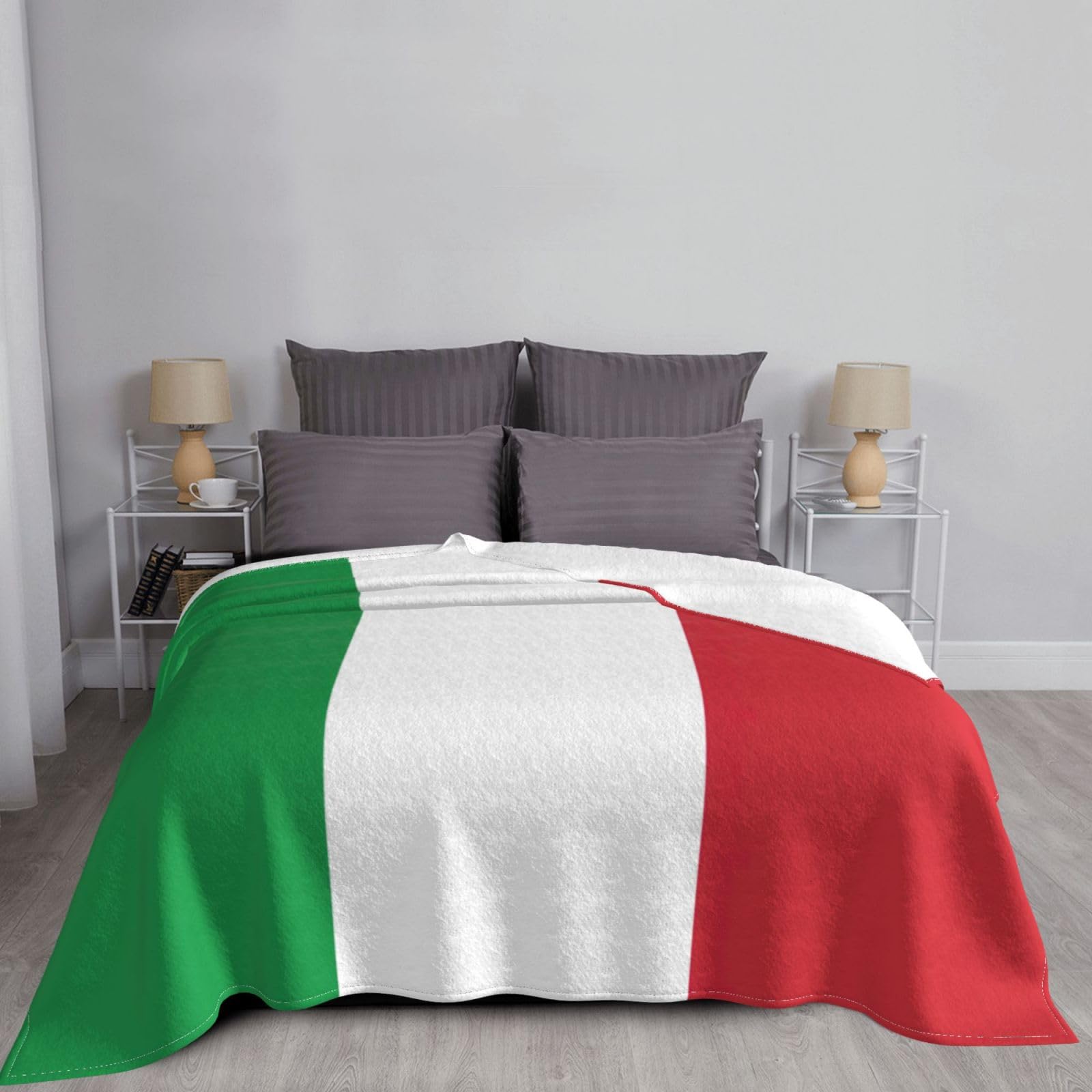 Coperta in pile ultra morbida con stampa bandiera italiana, comoda e leggera, calda coperta per letto, divano e viaggio