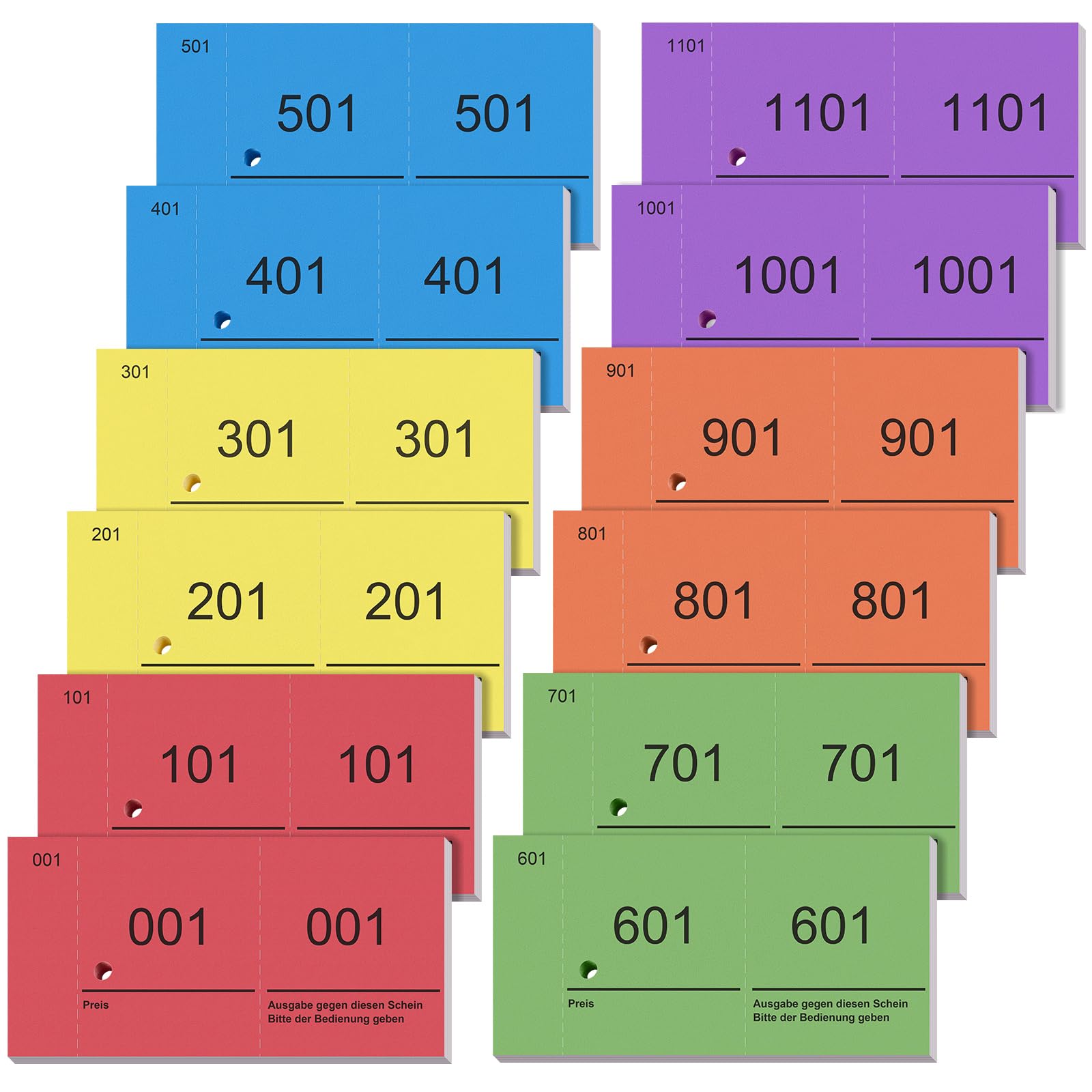 Nezyo Nezyo 12 Blocchi Numerici 1-1200 Biglietti della Lotteria Blocchetti Numerati Doppi 5 x 10 cm per Gettoni Guardaroba Strappi Numerati Biglietti Eventi Feste Fiere Lotterie