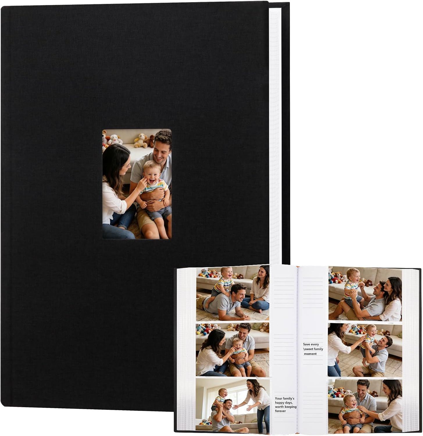 Aevdor 450 Pockets Photo Album 4x6 with Writing Space, Large Capacity Baby Wedding Family Picture Album with Notes, Linen Cover Acid Free Pages Photo Book for Family Wedding Baby Party Pictures, Black