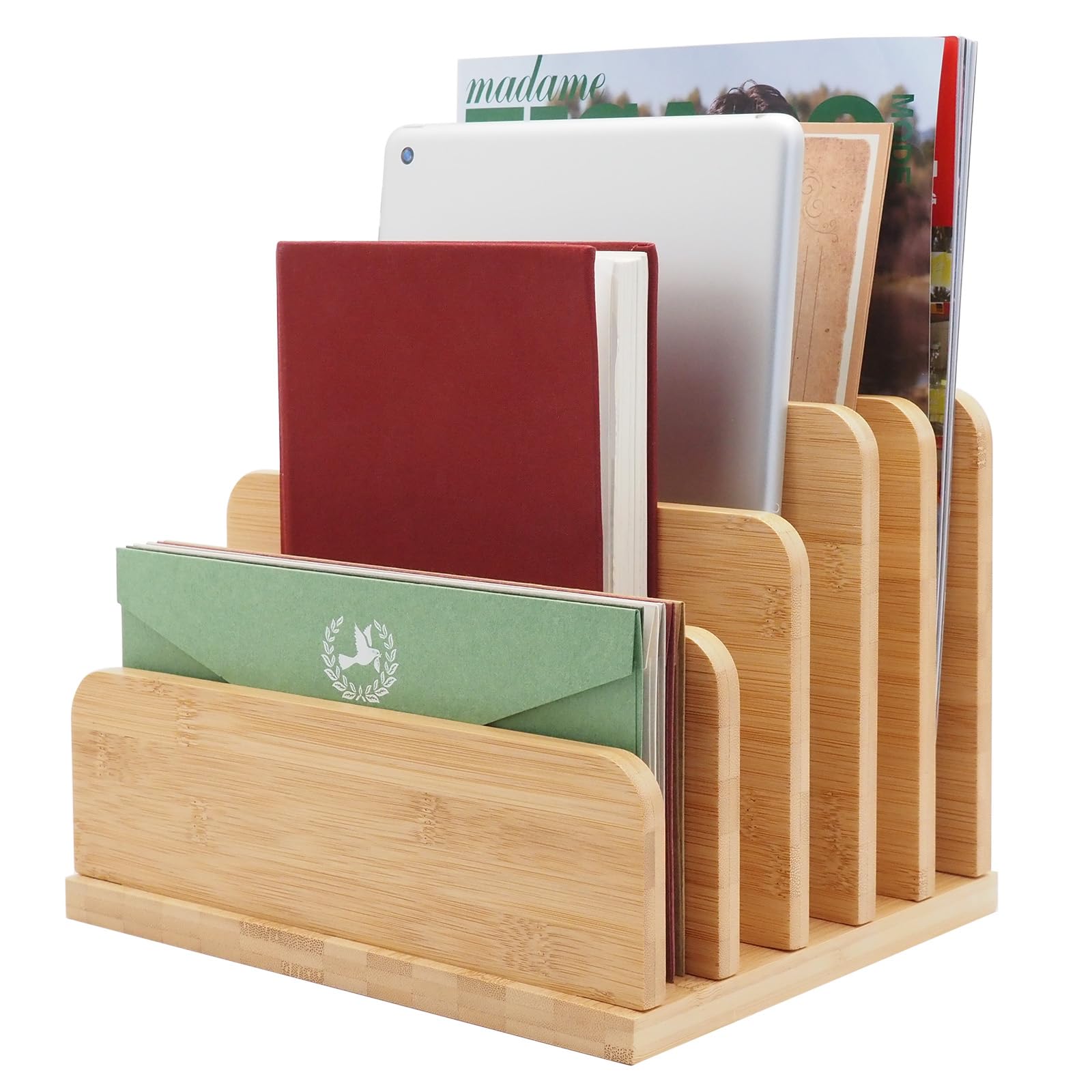 Snapklik.com : Desk File Mail Organizer Countertop, 5 Slots Bamboo ...