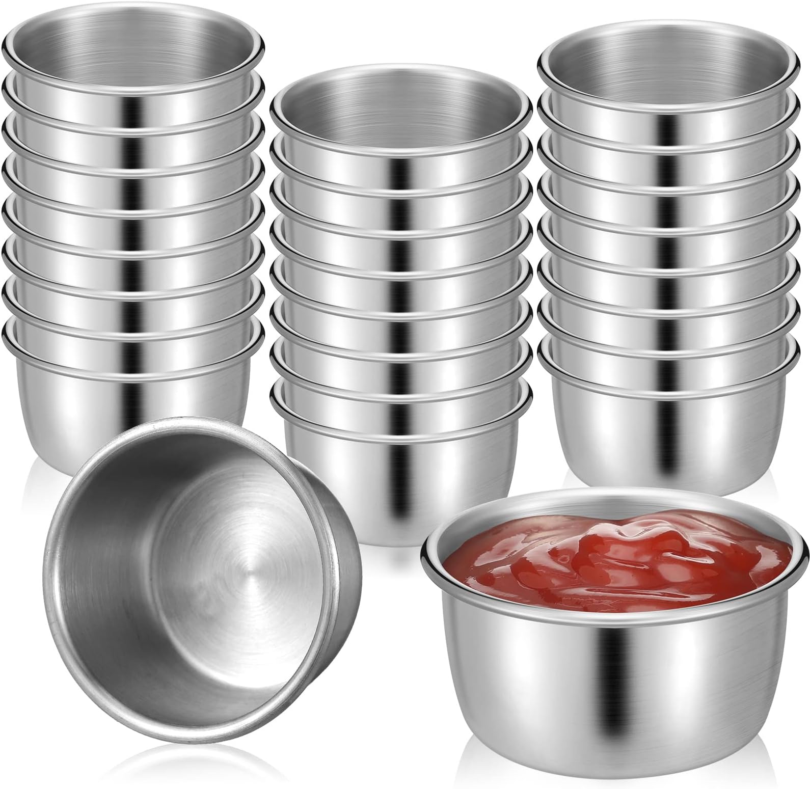 24 Pack Ramekins Dipping Sauce Cups Stainless Steel Sauce Cups Small Metal Bowls Mini Round Dipping Cups Pudding Condiment Cups for Kitchen Restaurant Home Party Supplies, Silver, 1.4 oz