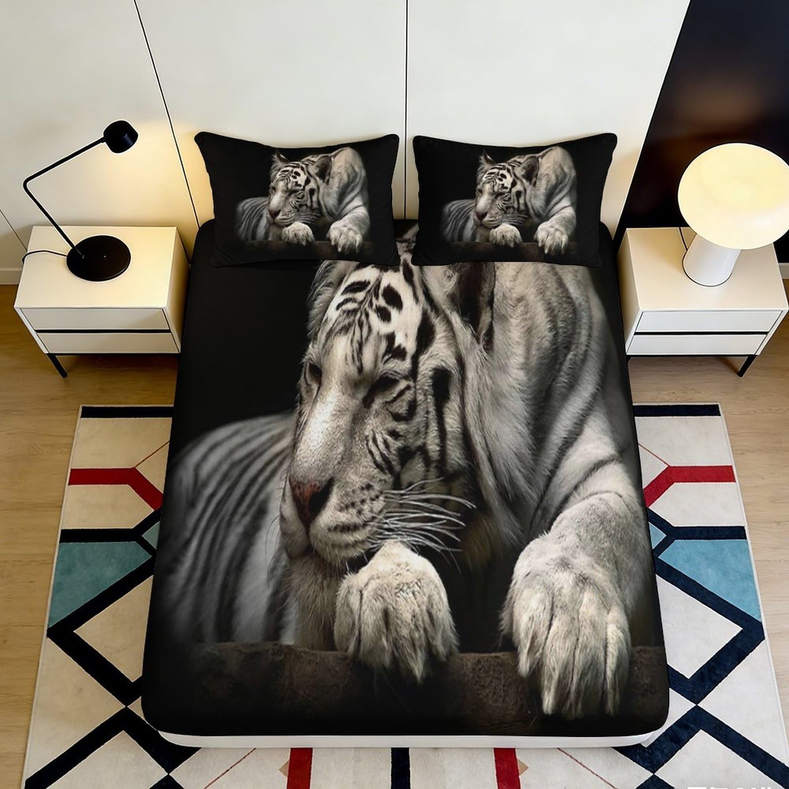Kzqjxnhpcr Style-6 3D Printed Tiger Pattern Fitted Sheet Microfiber Deep Pocket Non-Slip Bedroom Tiger Mattress Fitted Cover Washable Protection 90X200x25cm 90X200x25cm
