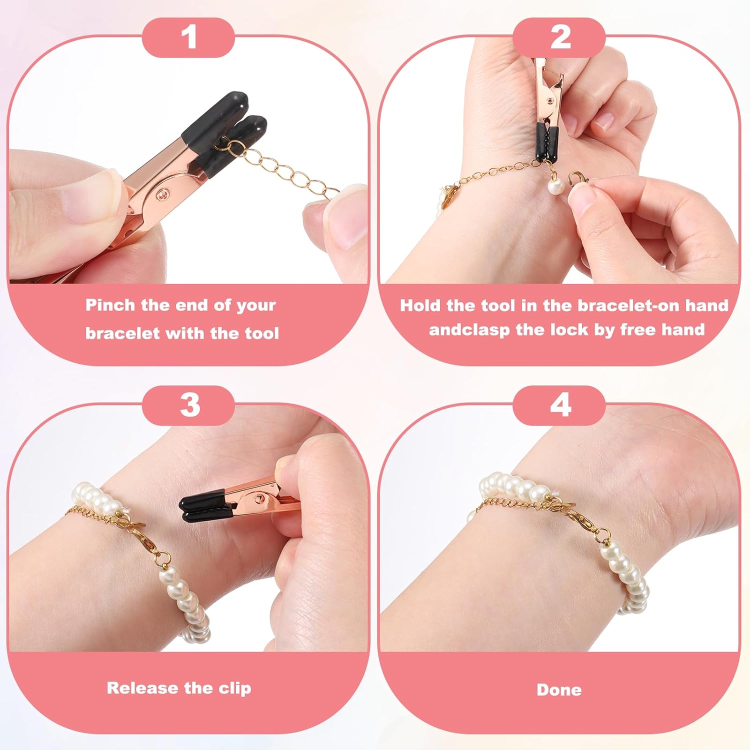 PATIKIL Bracelet Clasp Helper, Bracelet Helper Tool to Put on Yourself with Rubber Cover Tip, Jewelry Quick Wear Fastening Equipment for Necklace Watch Zipper, Light Blue/Rose Gold