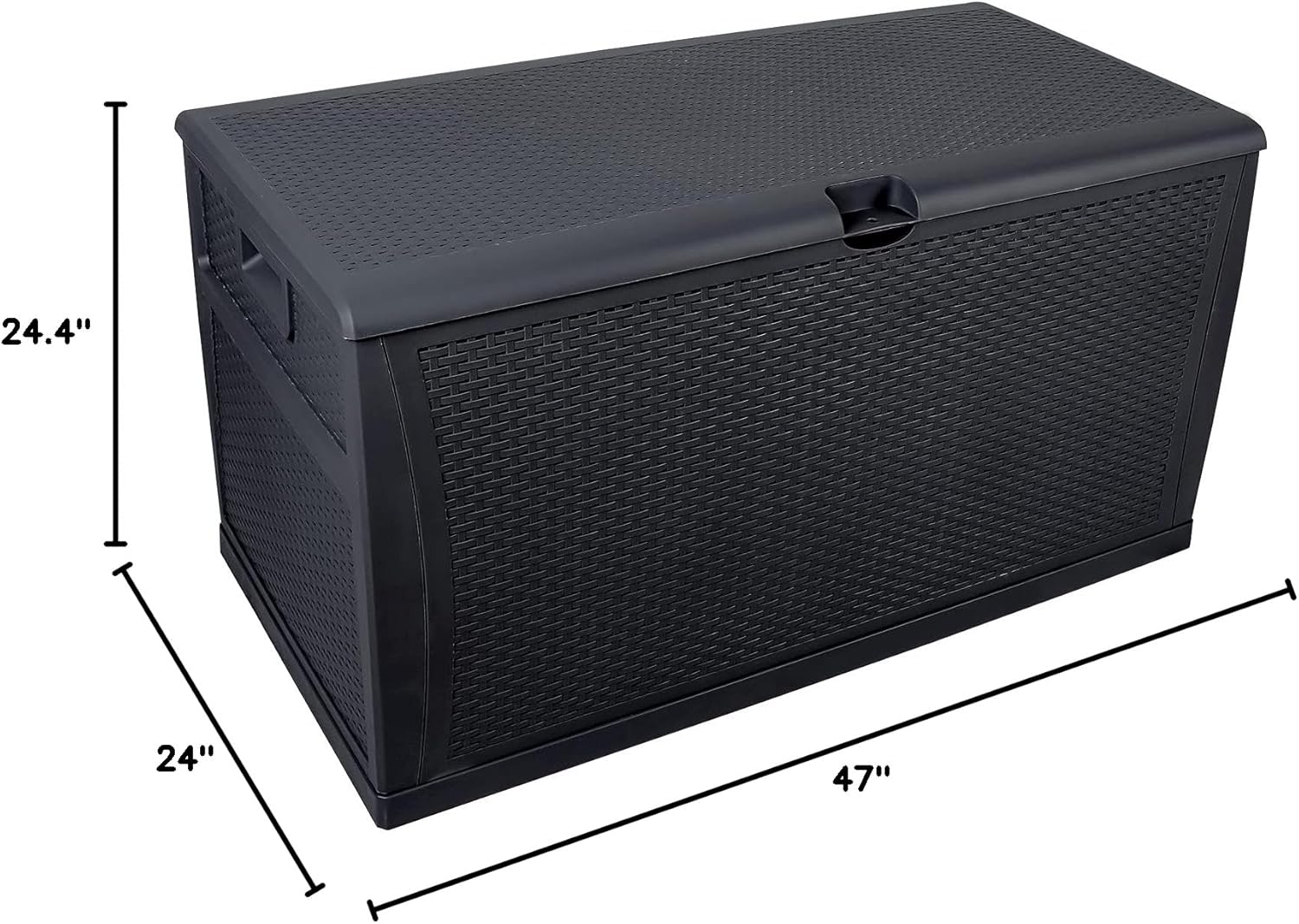 Leisurelife Plastic Deck Box Wicker 120 Gallon, Black Water-resistant Storage Container Outdoor Patio Garden Furniture