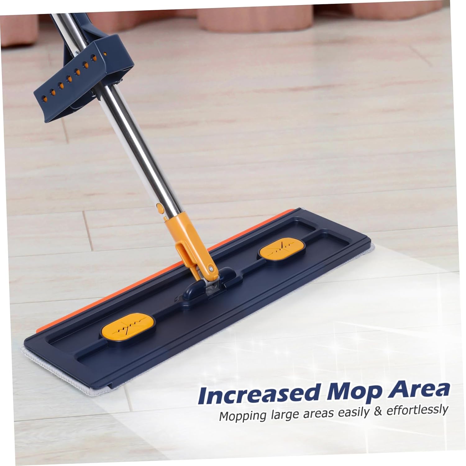 Ipetboom Large Flat Non Wash Mop with Thick Water Absorbent Pad for Efficient Floor Cleaning Comfortable Grip Handle Space Saving Upright Storage Suitable for Residential and Commercial Use