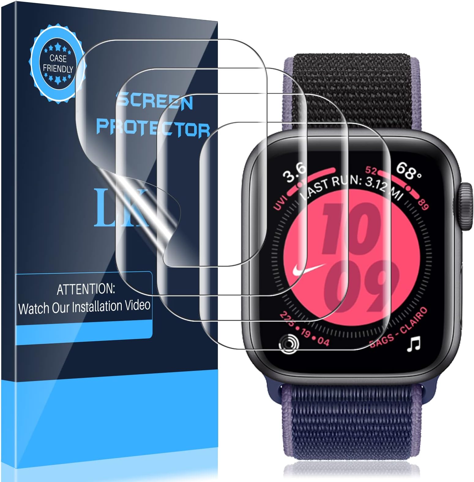 [4 Pack] LK for Apple Watch Screen Protector 44mm /42mm (Series 4/3/2/1 Compatible), Max Coverage Screen Protector [HD Clear Anti-Bubble Film] Case Friendly