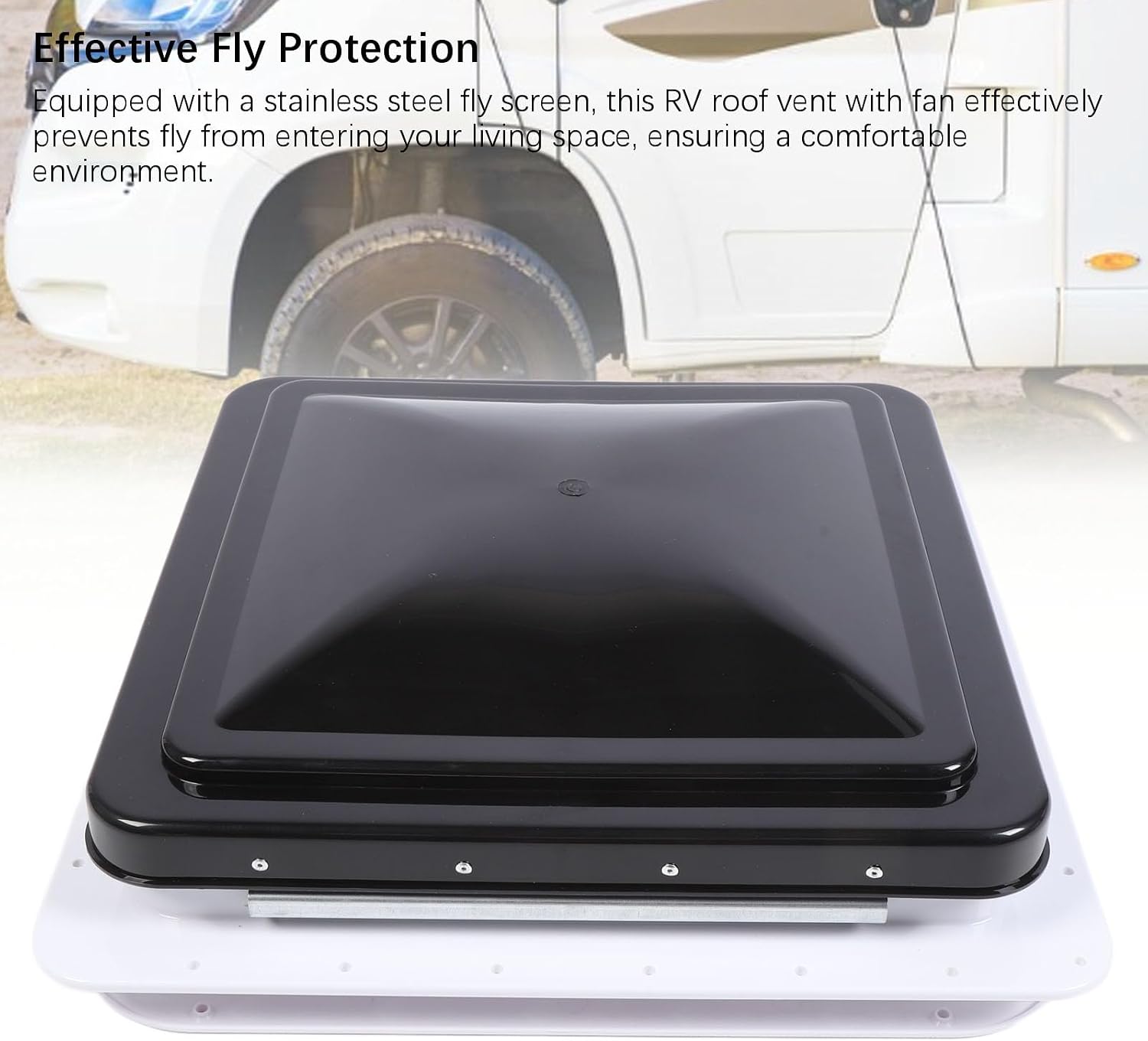 14in RV Roof Vent Fit for Camper Trailer Universal Black Lid Roof Vent with 12V RV Fan 6 Inch Black Cover for Camping Vehicle Motorhome Yachts