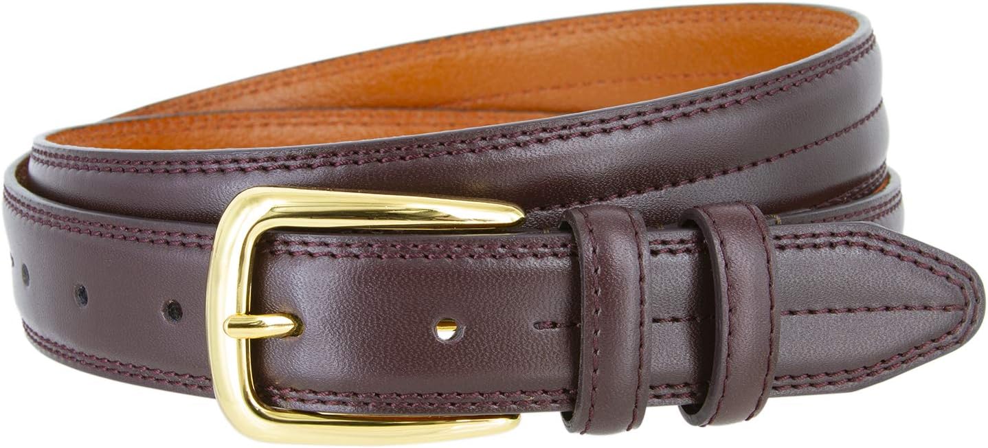 2923 Center Stitched Dress Genuine Leather Belt 1-1/8" wide