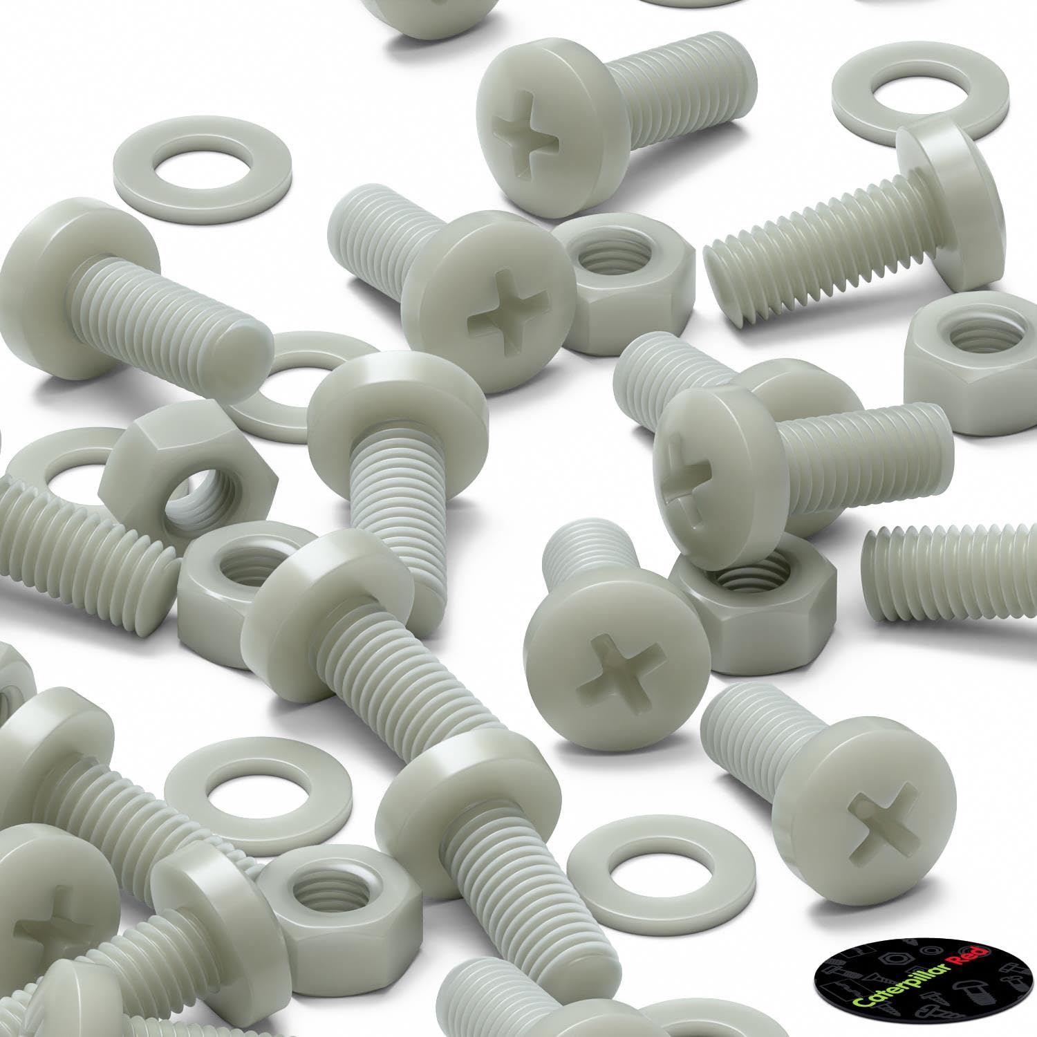50x vis nylon renforcé fibre de verre M8 x 20mm + écrous/rondelles